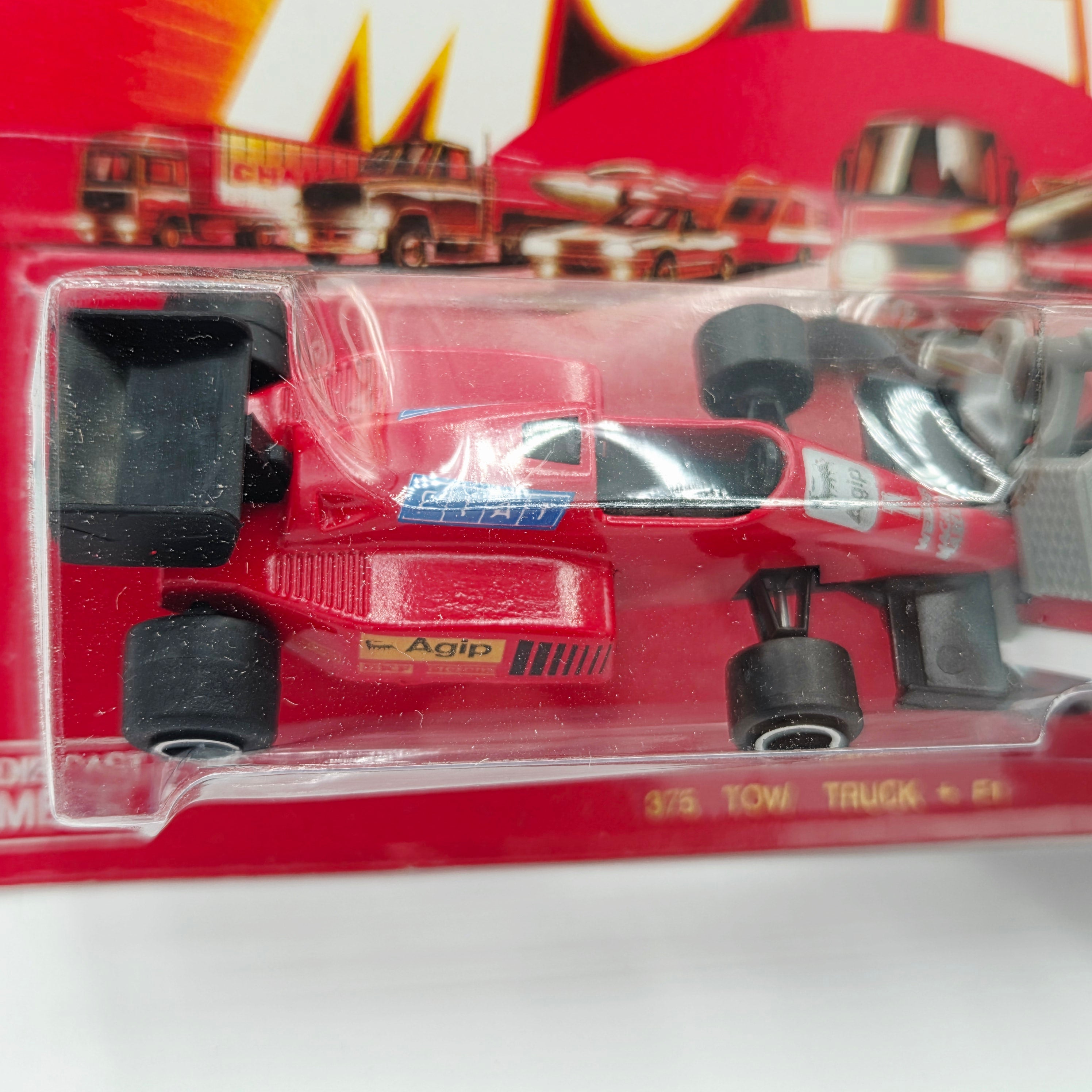 Majorette Transit Tow Truck w/ F1 Race Car "Fiat" "Aquip" #375 (1990 Movers 300 Series)