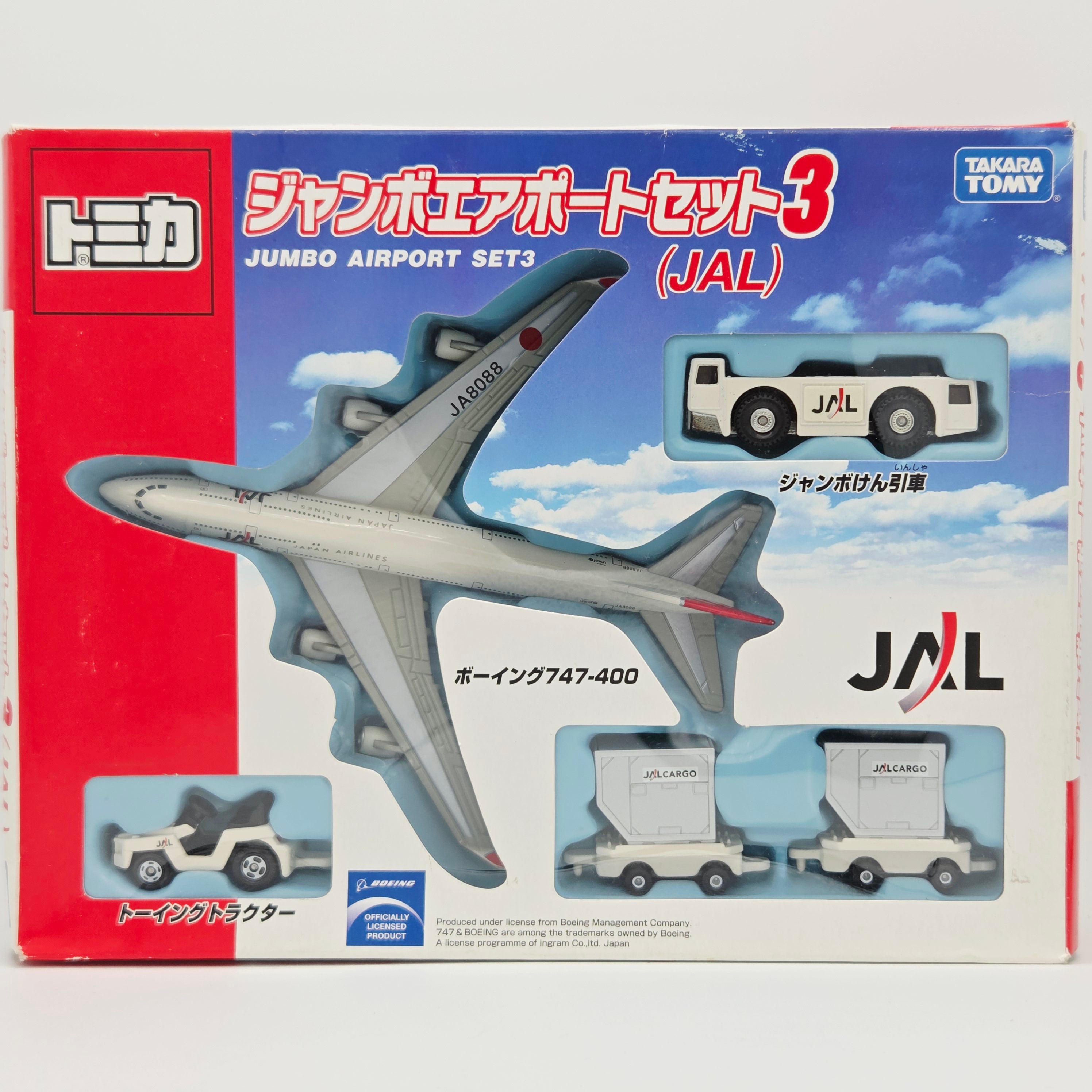 Takara Tomy - Jumbo Airport Set "JAL Airlines" - Boeing 747-400, Toyota Tractor (Tomica) *DAMAGED BOX*