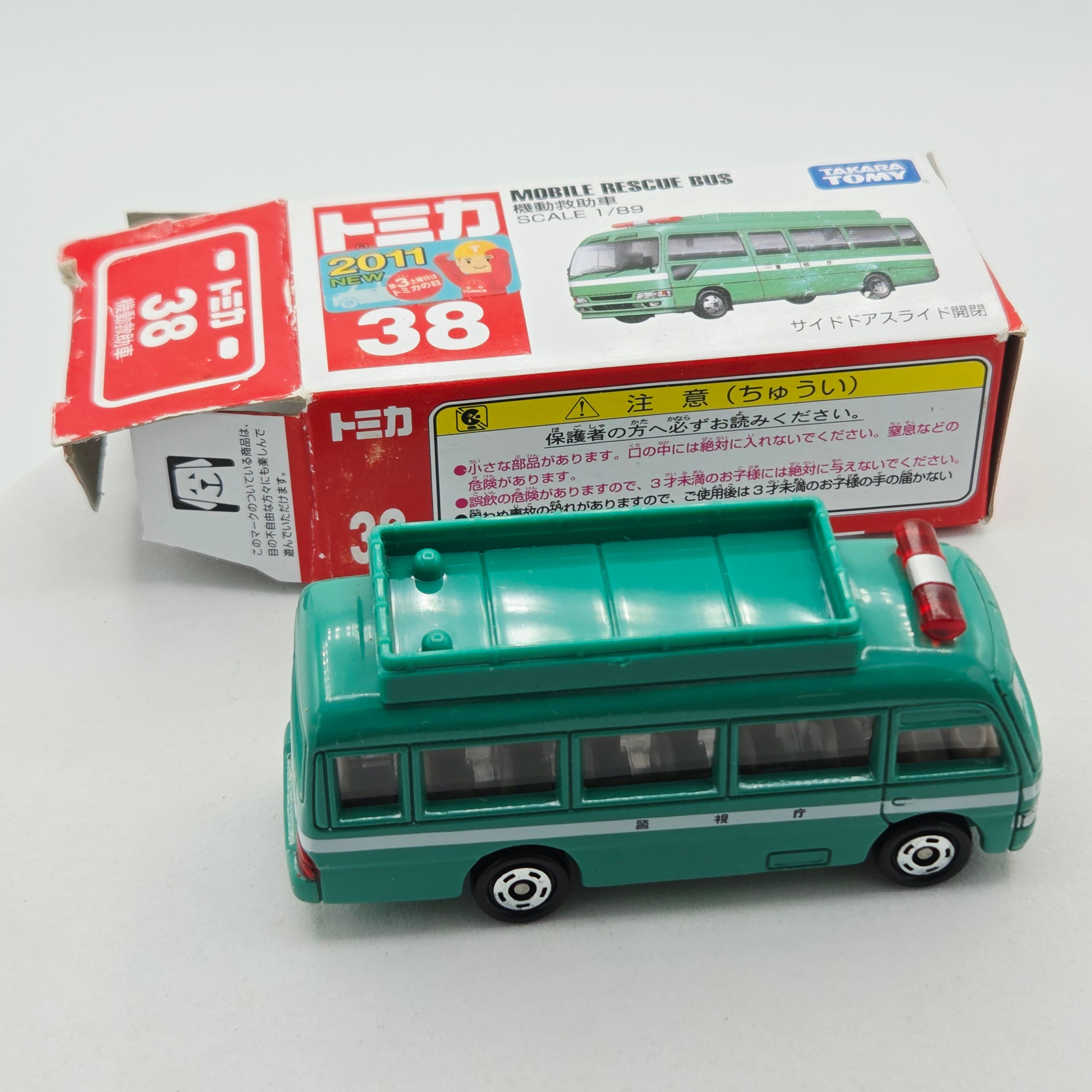 Takara Tomy - Toyota Coaster Mobile Rescue Bus #38 w/ Original Box - 1:89 (2011-2015 Classic Tomica Minicars)