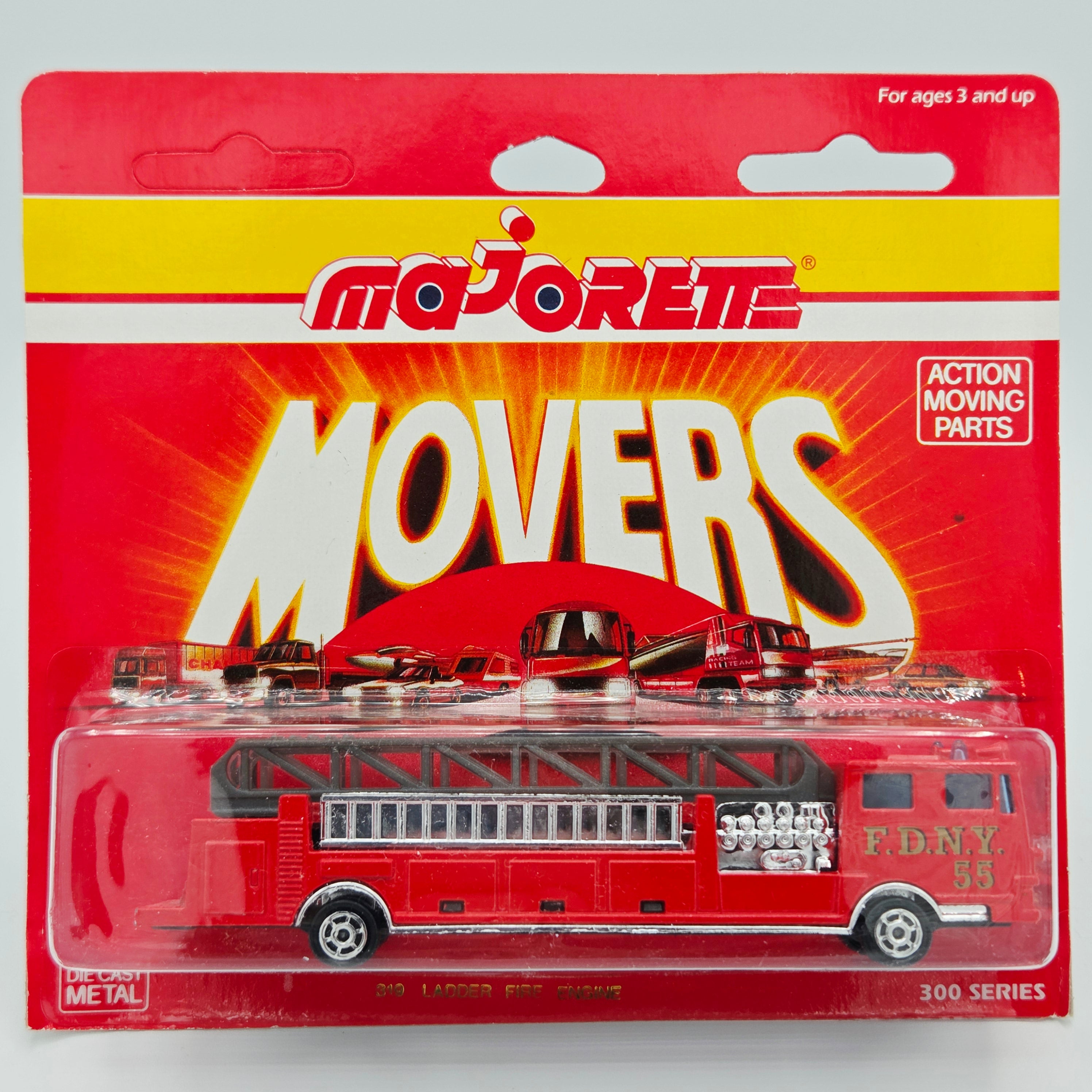 Majorette Extending Ladder Fire Truck "FDNY" New York Fire #319 (1990 Movers 300 Series)