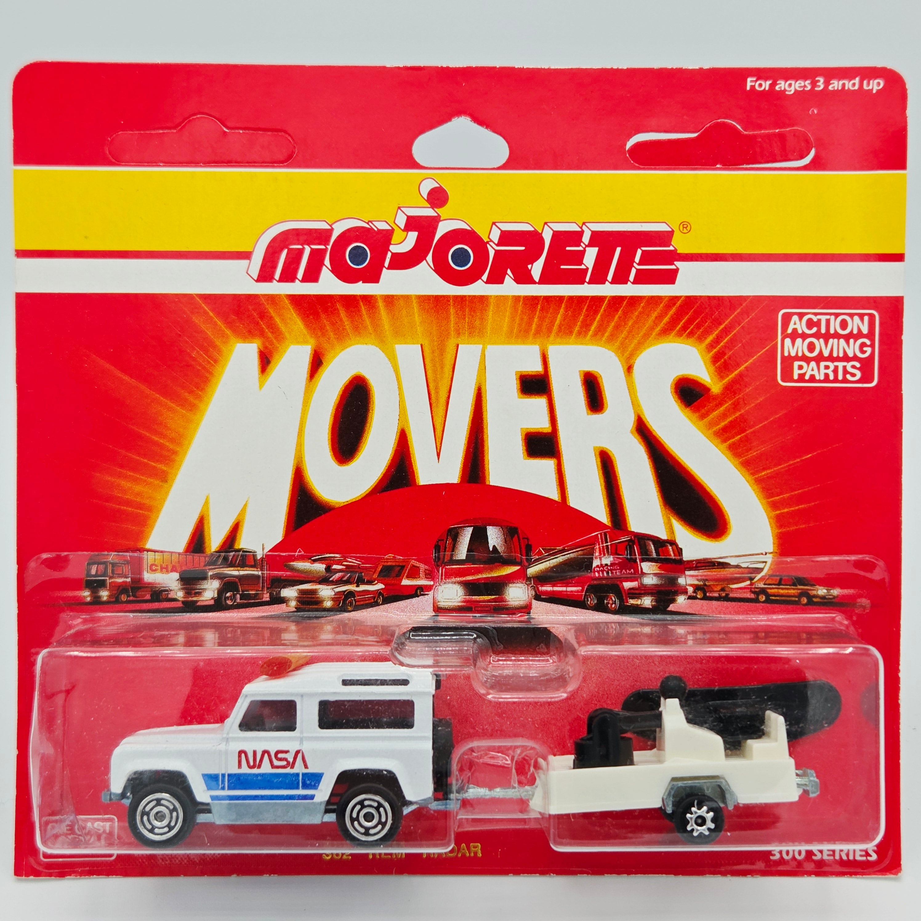Majorette Land Rover Ninety w/ Radar Trailer "NASA" #382 (1990 Movers 300 Series)