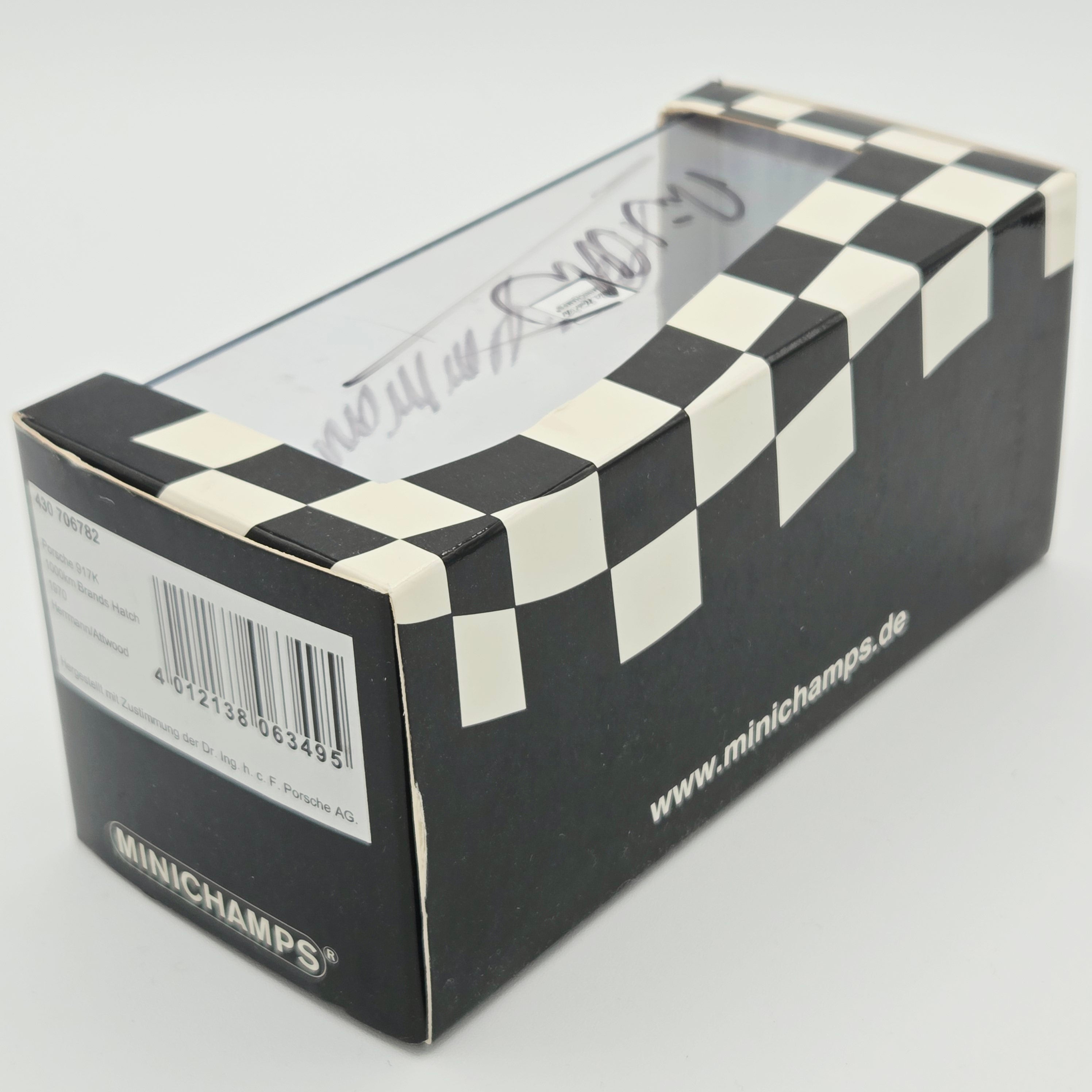 Minichamps Porsche 917K 1000km Brands Hatch 1970 - 1:43 scale, SIGNED BY BOTH DRIVERS - HERMANN & ATTWOOD (Paul's Model Art - Limited Edition 1 of 2,544)