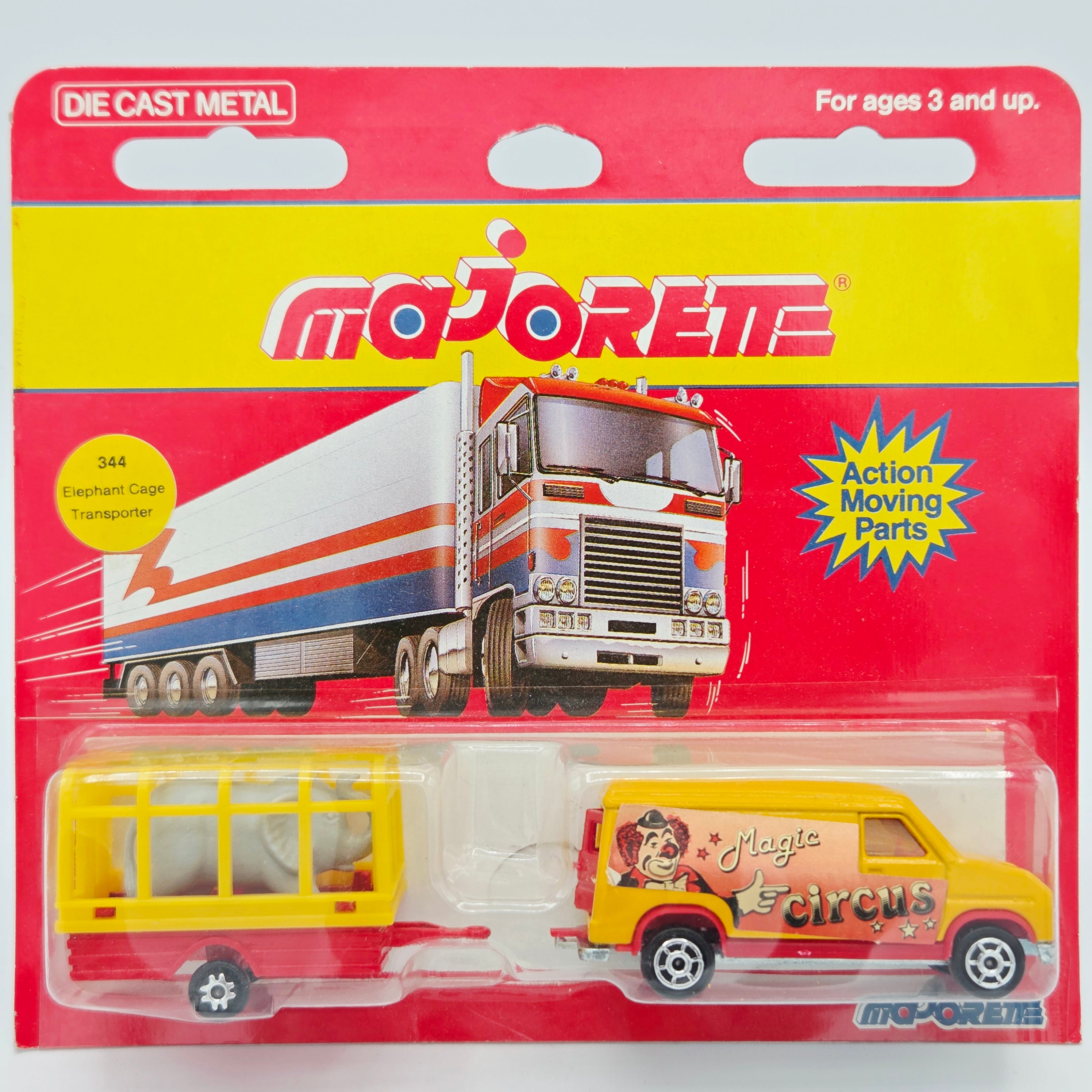 Majorette Ford E-350 Van w/ Elephant Cage Transporter "Magic Circus" #344 (1987-1991 Movers 300 Series)
