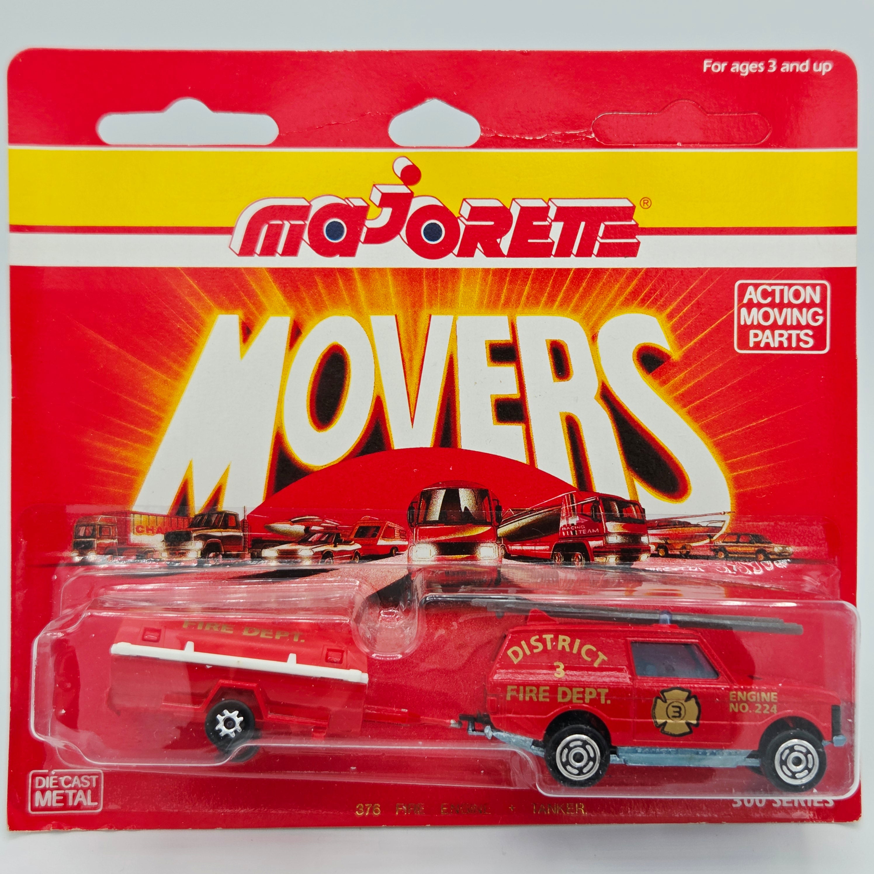 Majorette Range Rover Fire Truck w/ Tanker Trailer #376 (1990 Movers 300 Series)