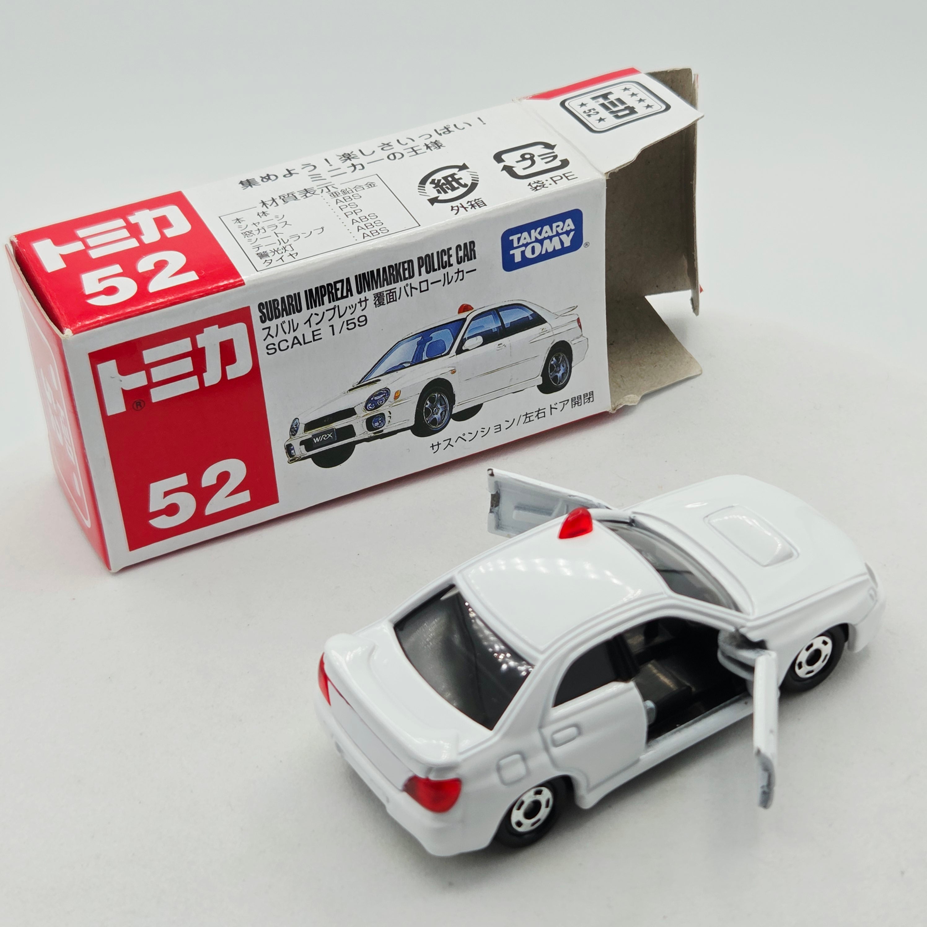 Takara Tomy - Subaru Imprezza Unmarked Police Car #52 w/ Original Box - 1:59 (2006-2010 Classic Tomica Minicars)