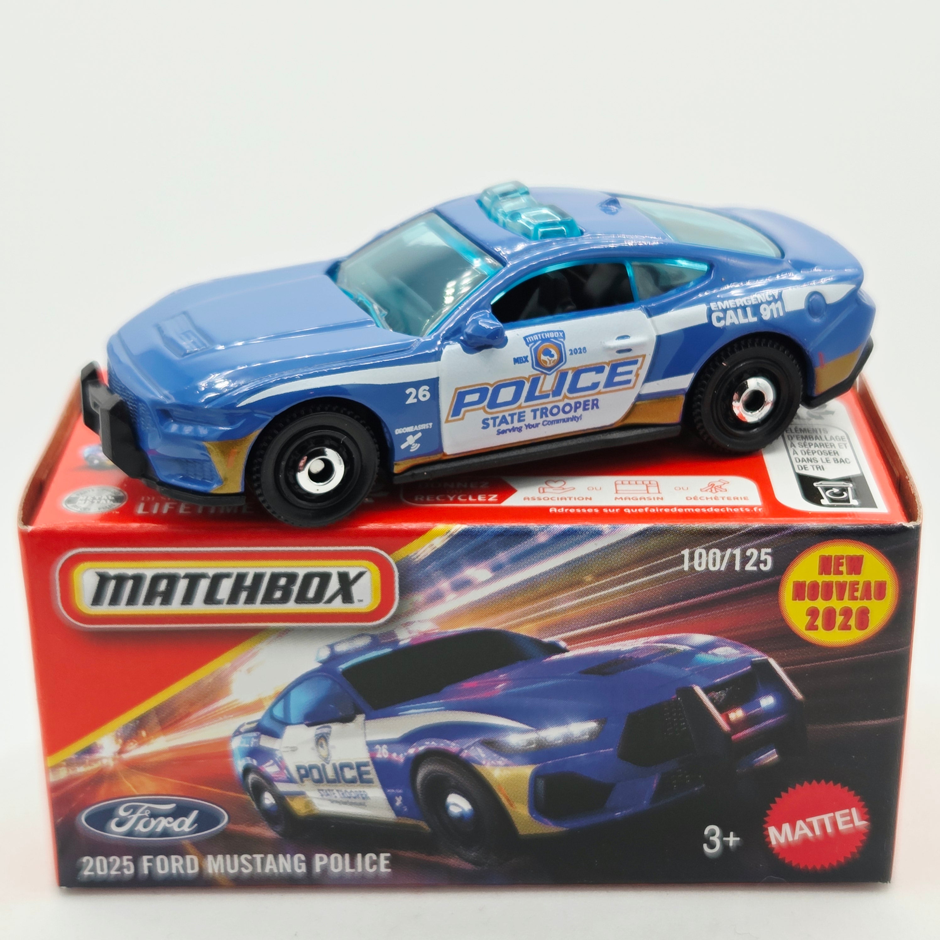 Matchbox '25 Ford Mustang Police "State Trooper" (2026 Mix 9 J Basic - Power Grabs)