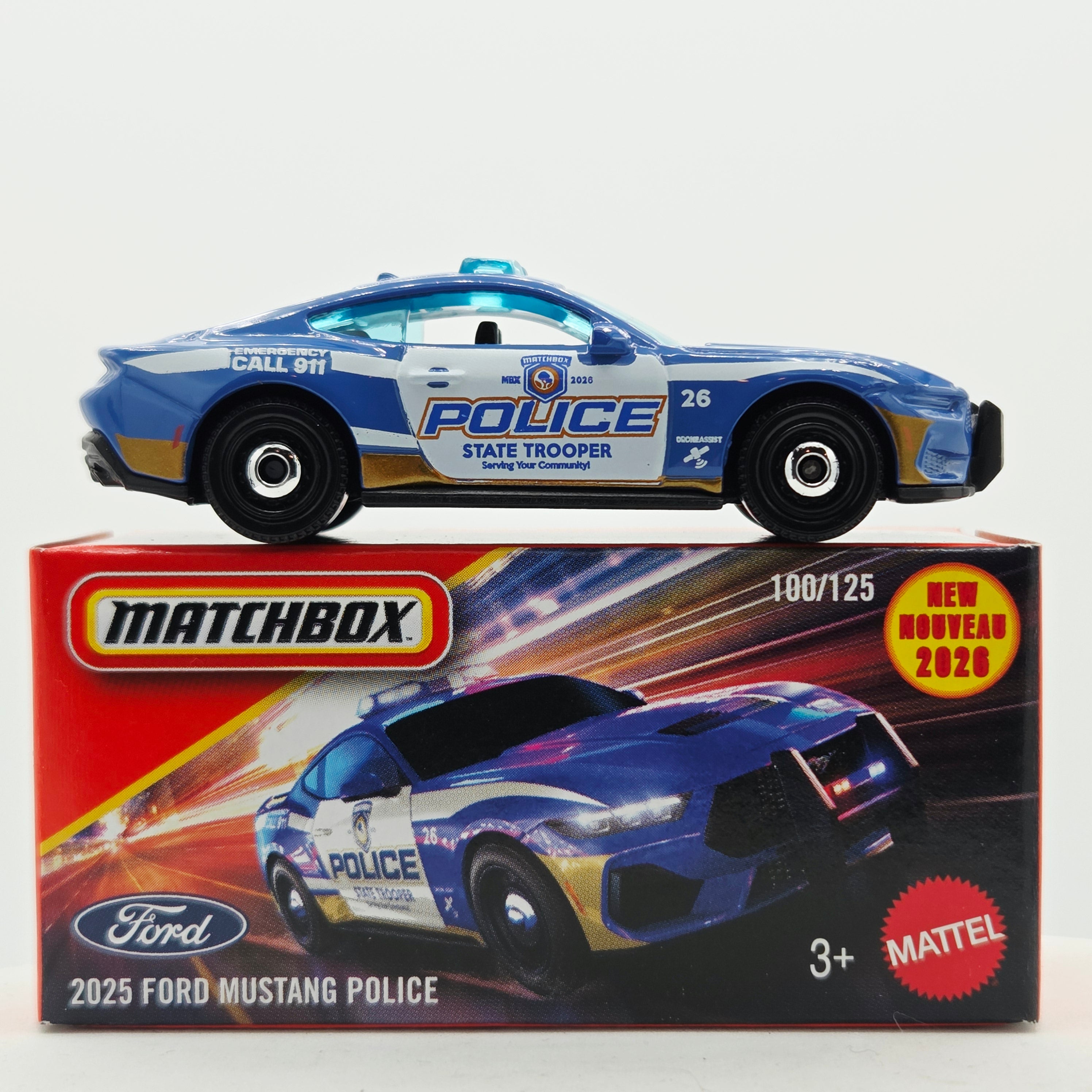 Matchbox '25 Ford Mustang Police "State Trooper" (2026 Mix 9 J Basic - Power Grabs)
