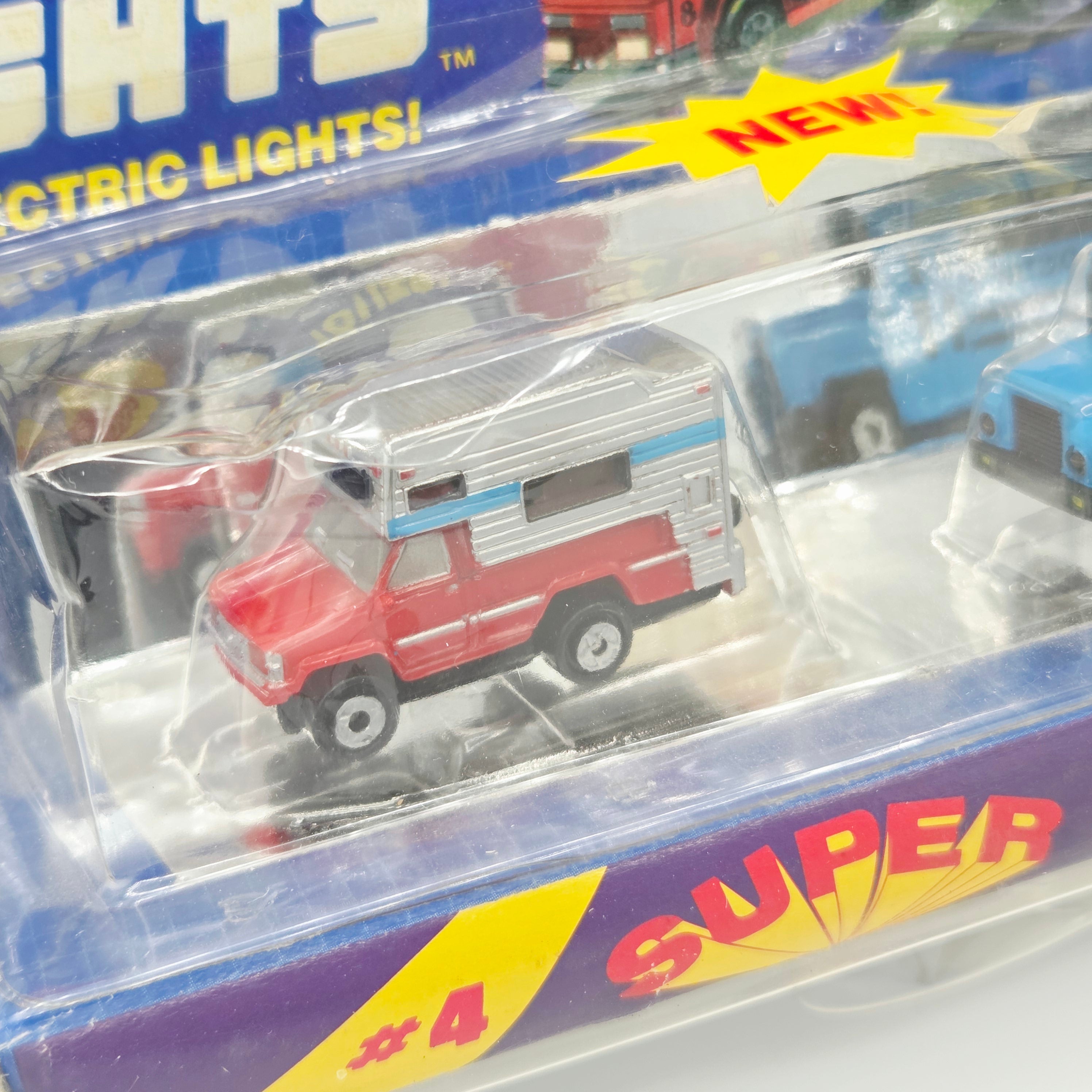 Galoob Micro Machines - Canyon School Bus, Camper Truck (1990 Super Micro Lights) *Damaged Blister Pack*