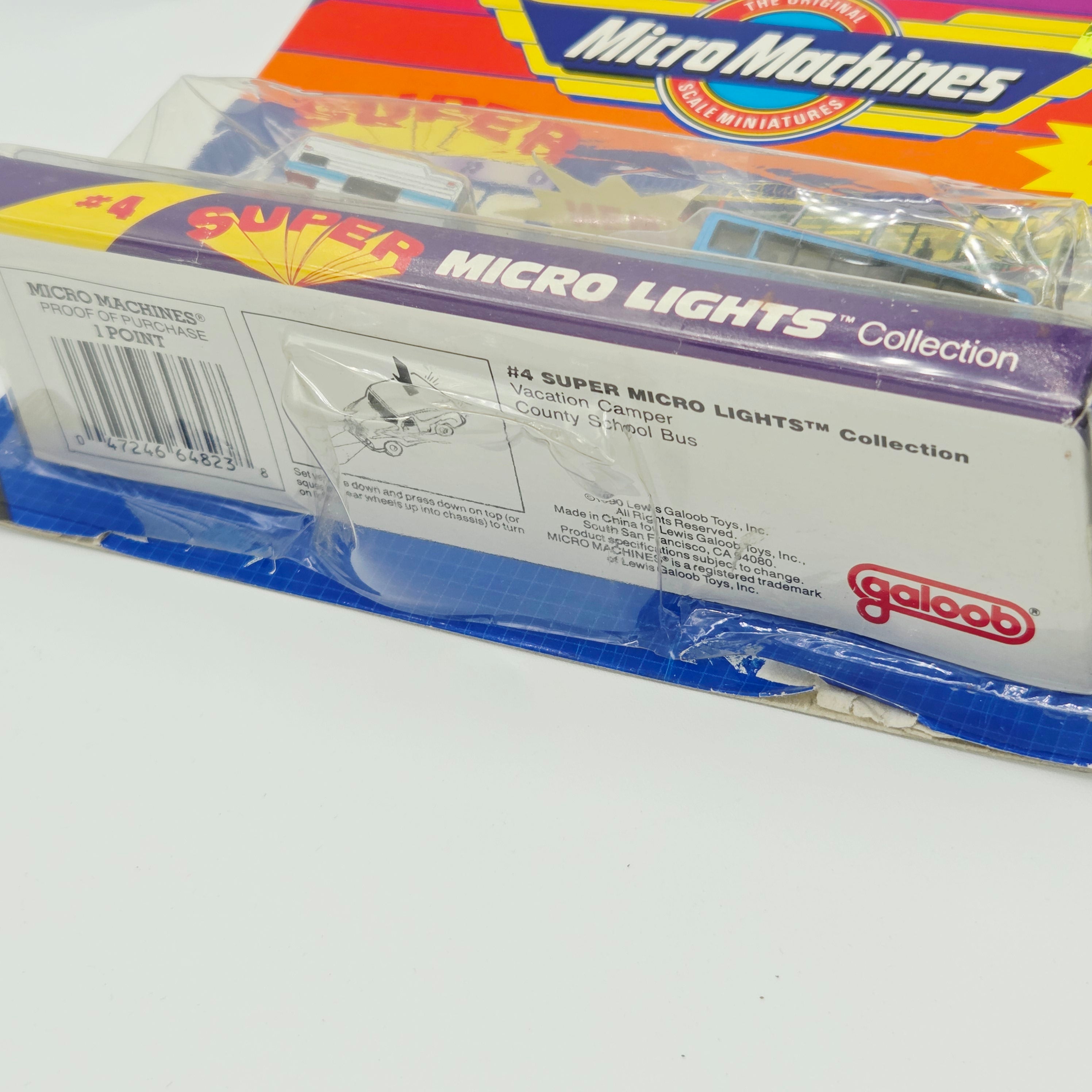 Galoob Micro Machines - Canyon School Bus, Camper Truck (1990 Super Micro Lights) *Damaged Blister Pack*