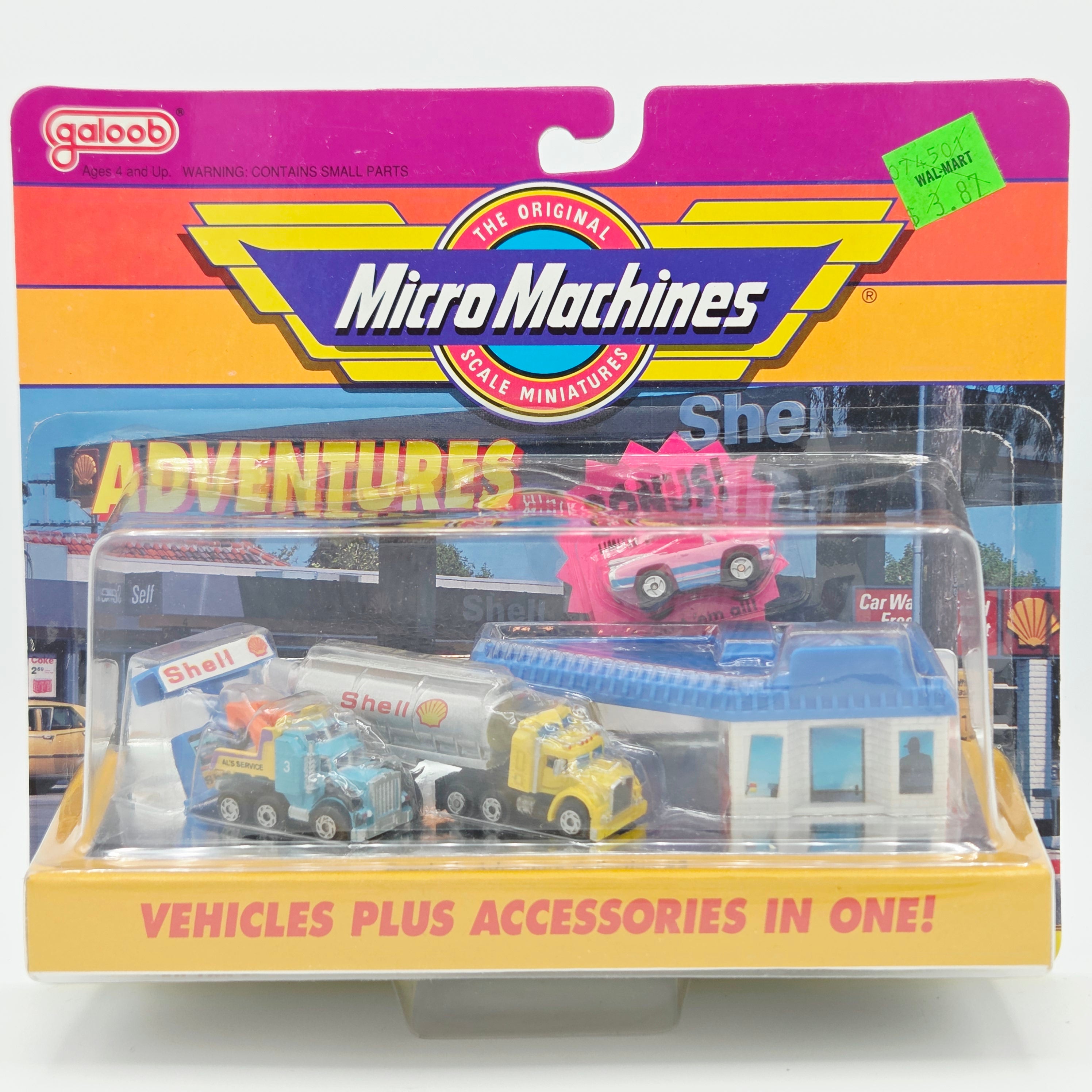 Galoob Micro Machines - Roadside Adventure Collection #2 - Tow Truck, Semi Truck, Gas Station "Shell Oil" (1990 Adventures)