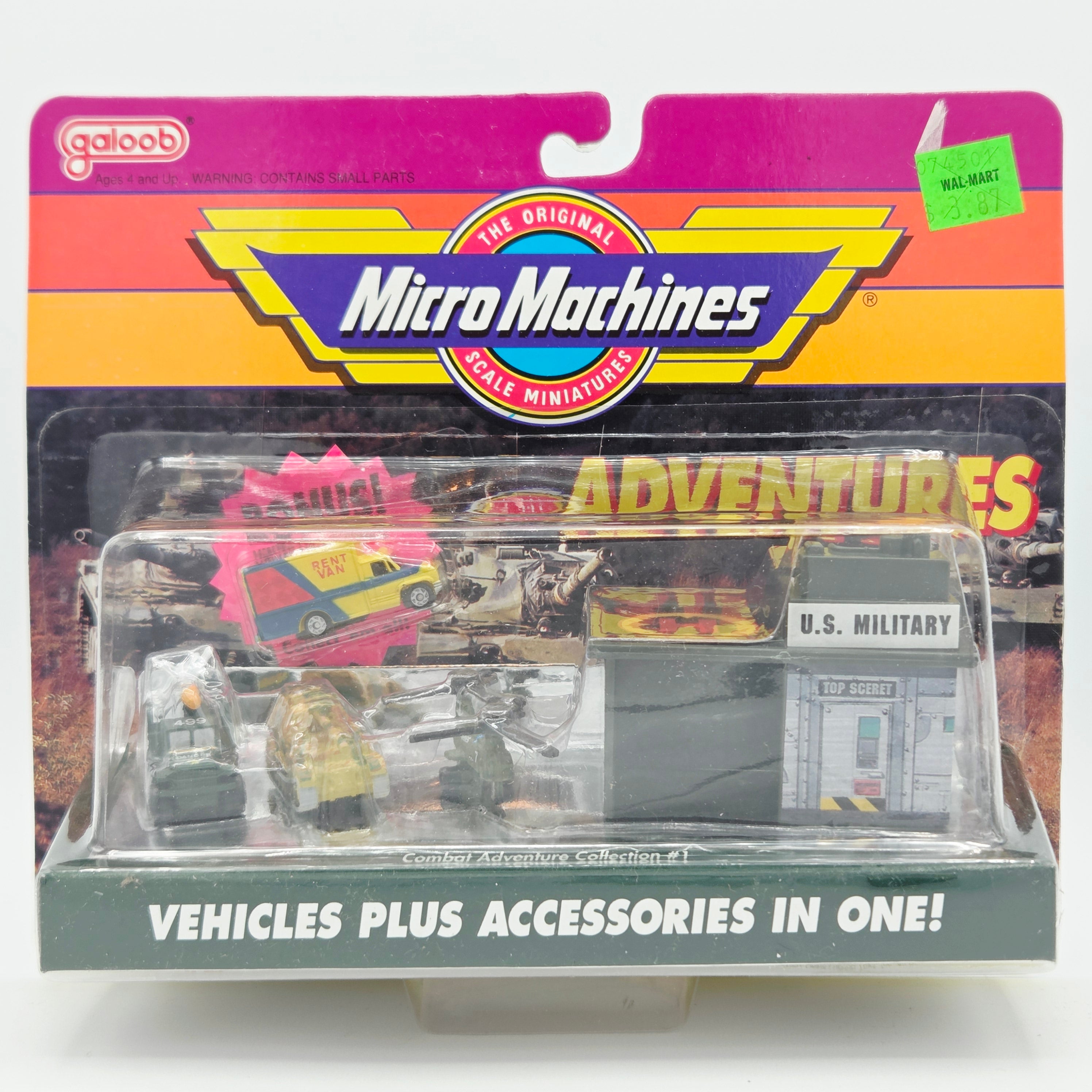 Galoob Micro Machines - Combat Adventure Collection #1 - Tank, Truck, Box Van "US Military" (1990 Adventures)