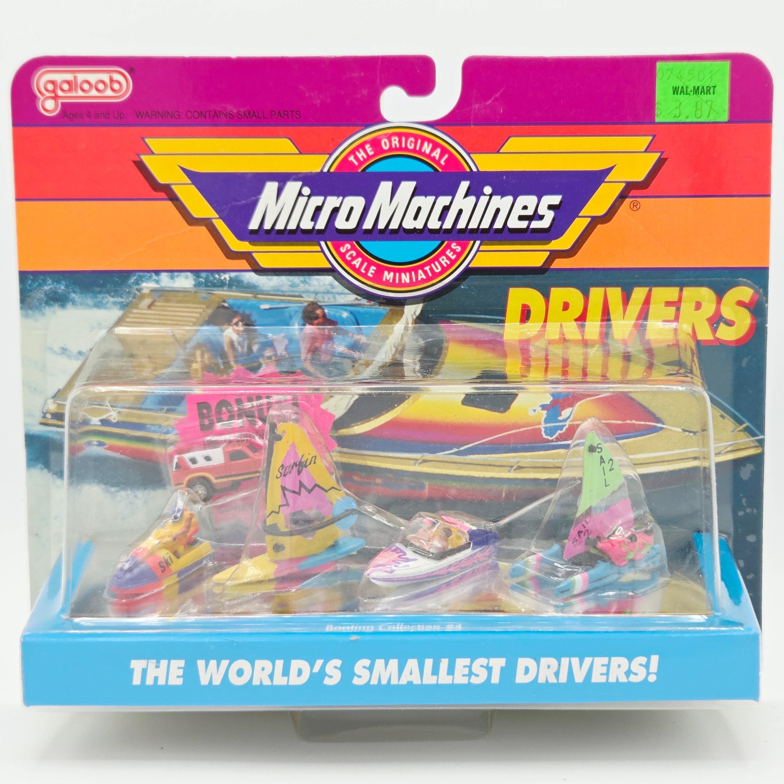 Galoob Micro Machines - Boating Collection #4 - Jet Ski, Sail, Speed, Truck (1990 World's Smallest Drivers!)