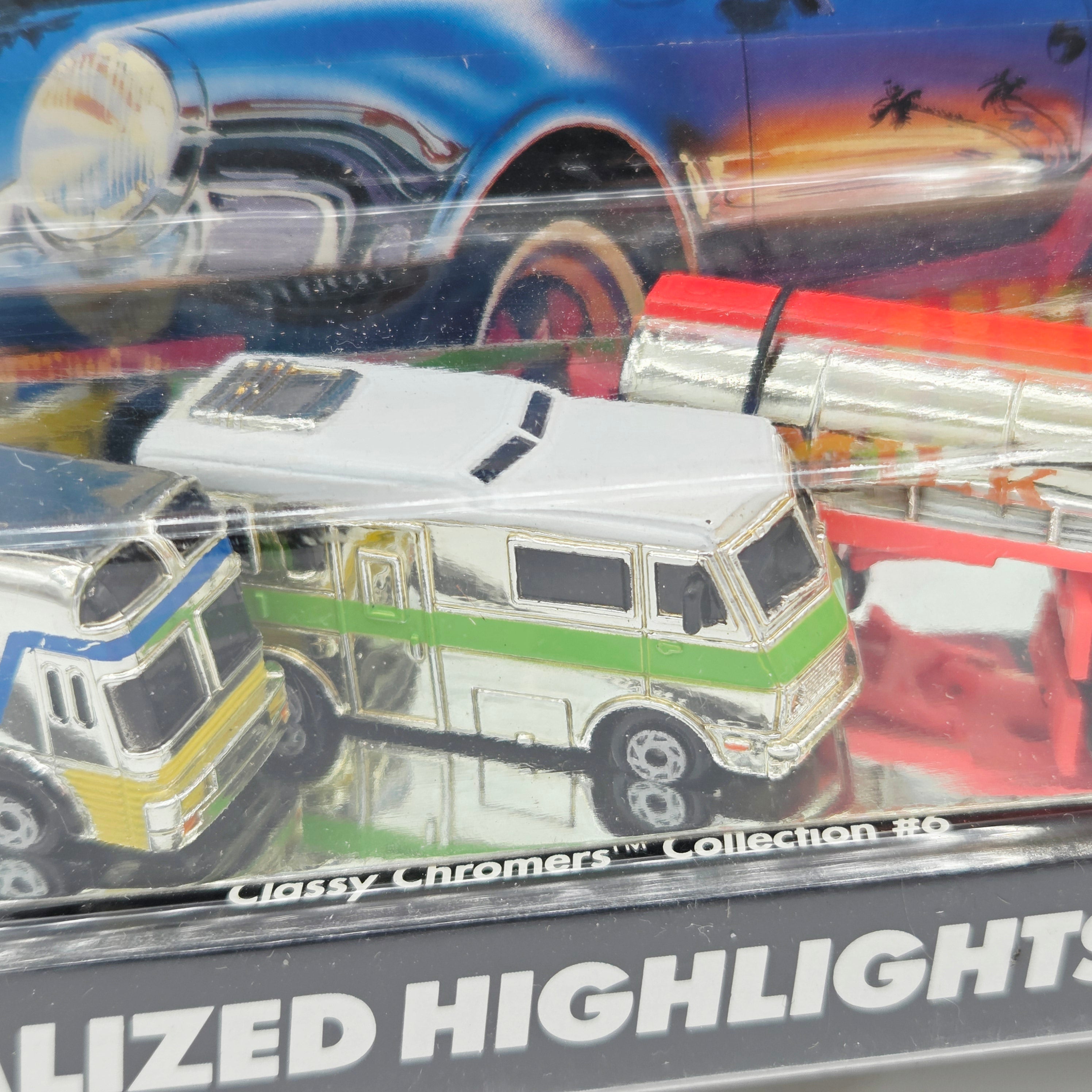 Galoob Micro Machines - Classy Chromers Collection #6 - Bus, Semi Truck, RV (1990 Real Metalized Details!)