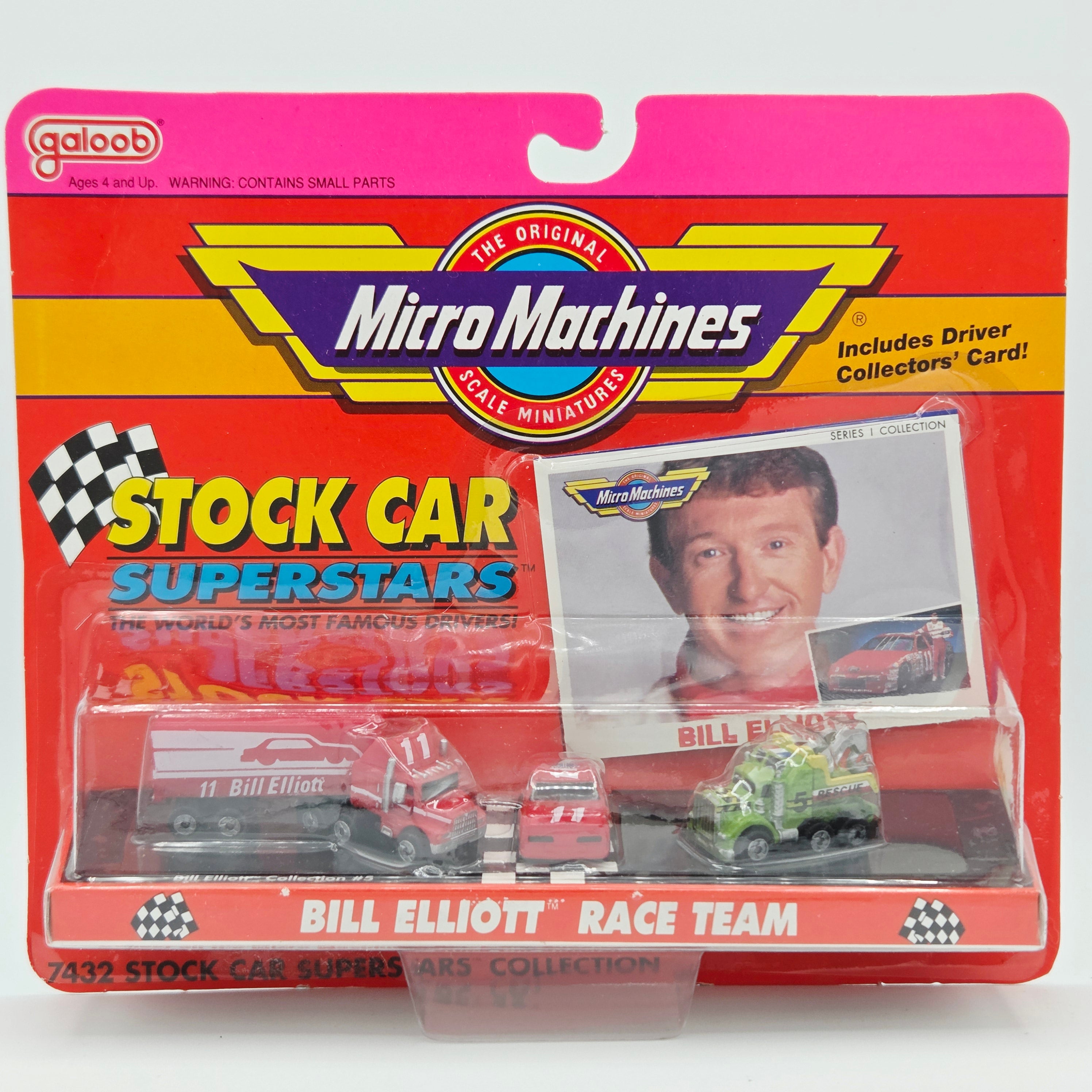 Galoob Micro Machines - Bill Elliot #11 - Semi Truck, Rescue Tow Truck, Stock Car (1991 Stock Car Superstars)