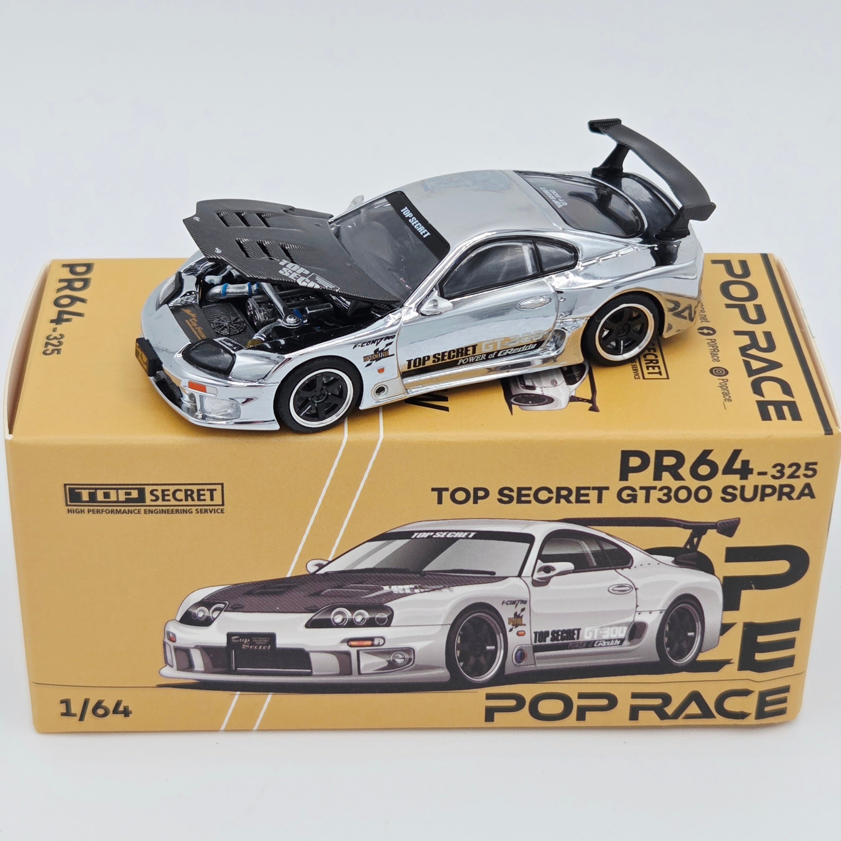 Pop Race Top Secret Toyota GT300 Supra - 1:64, Silver Chrome (2026 Limited Edition)