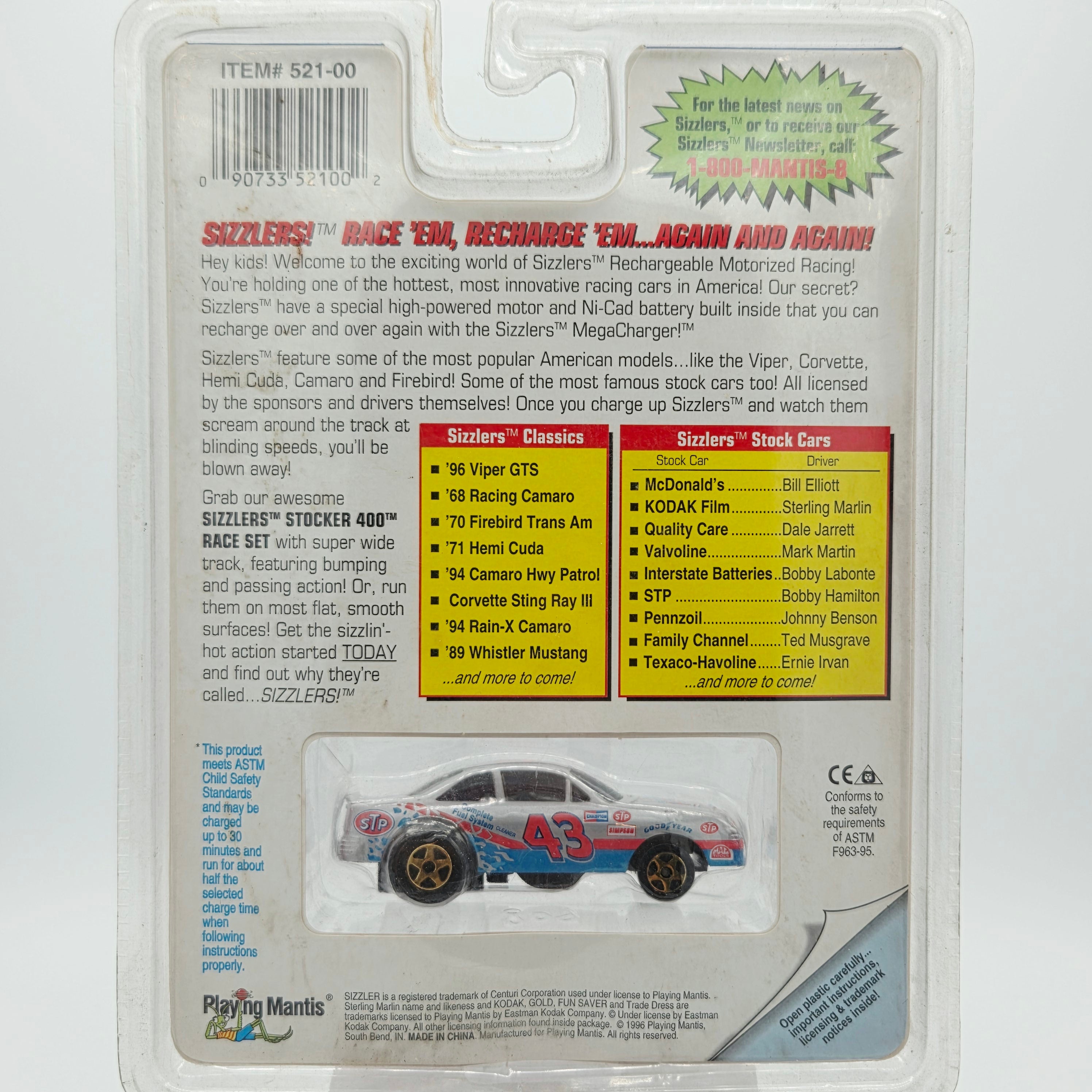Playing Mantis - Stock Car STP 43 Bobby Hamilton (1996 Sizzlers - Rechargeable Motorized Racers)