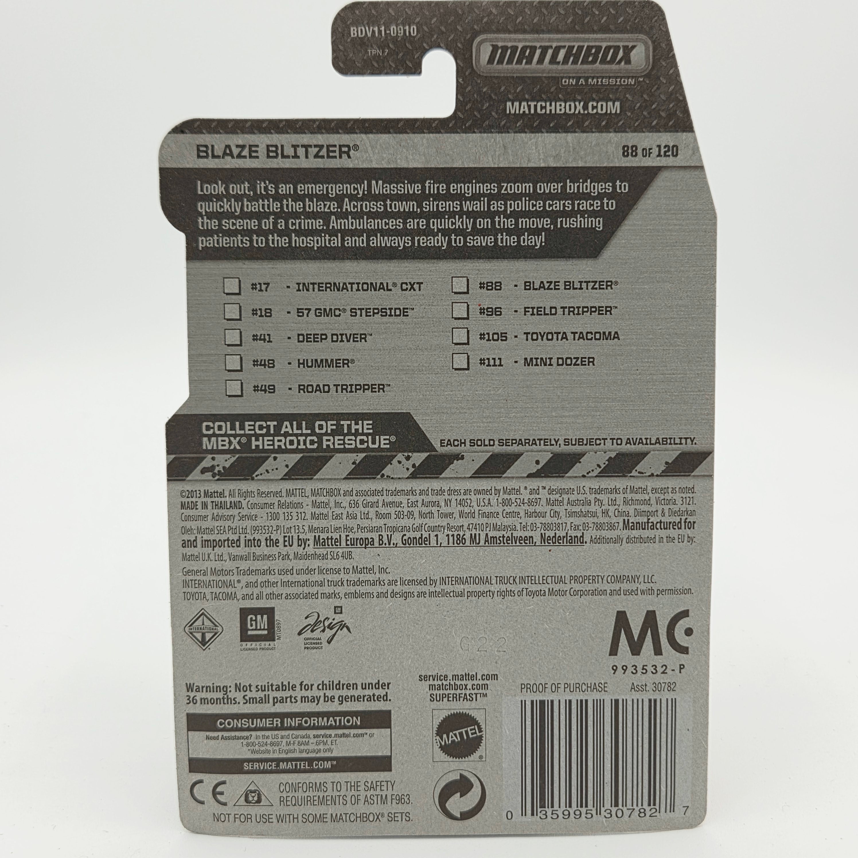 Matchbox MBX Blaze Blitzer Fire Truck (2014 MBX Basic - Heroic Rescue)
