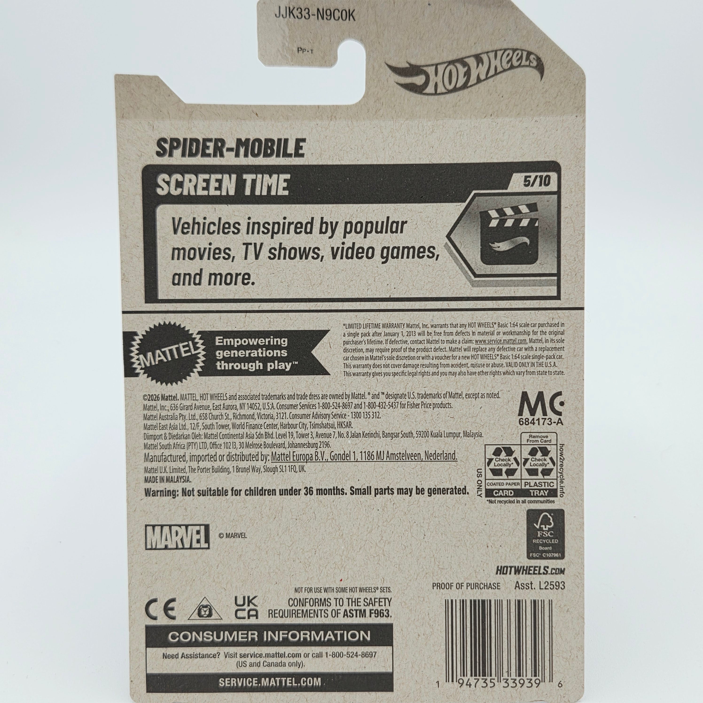 Hot Wheels Spider Mobile - Spiderman (2026 HW Basic Case K - Screen Time)
