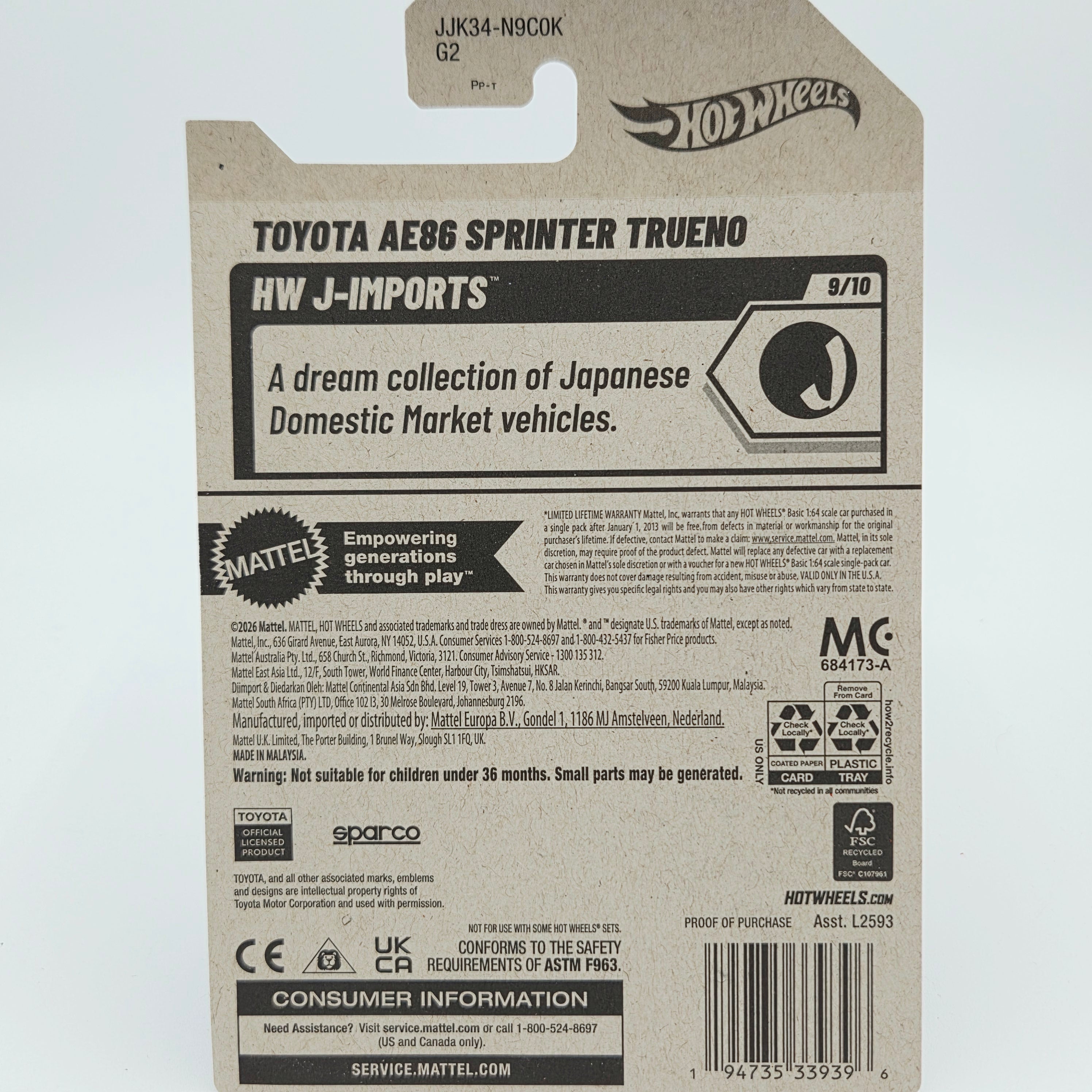 Hot Wheels Toyota AE86 Sprinter Trueno (2026 HW Basic Case K - J-Imports)