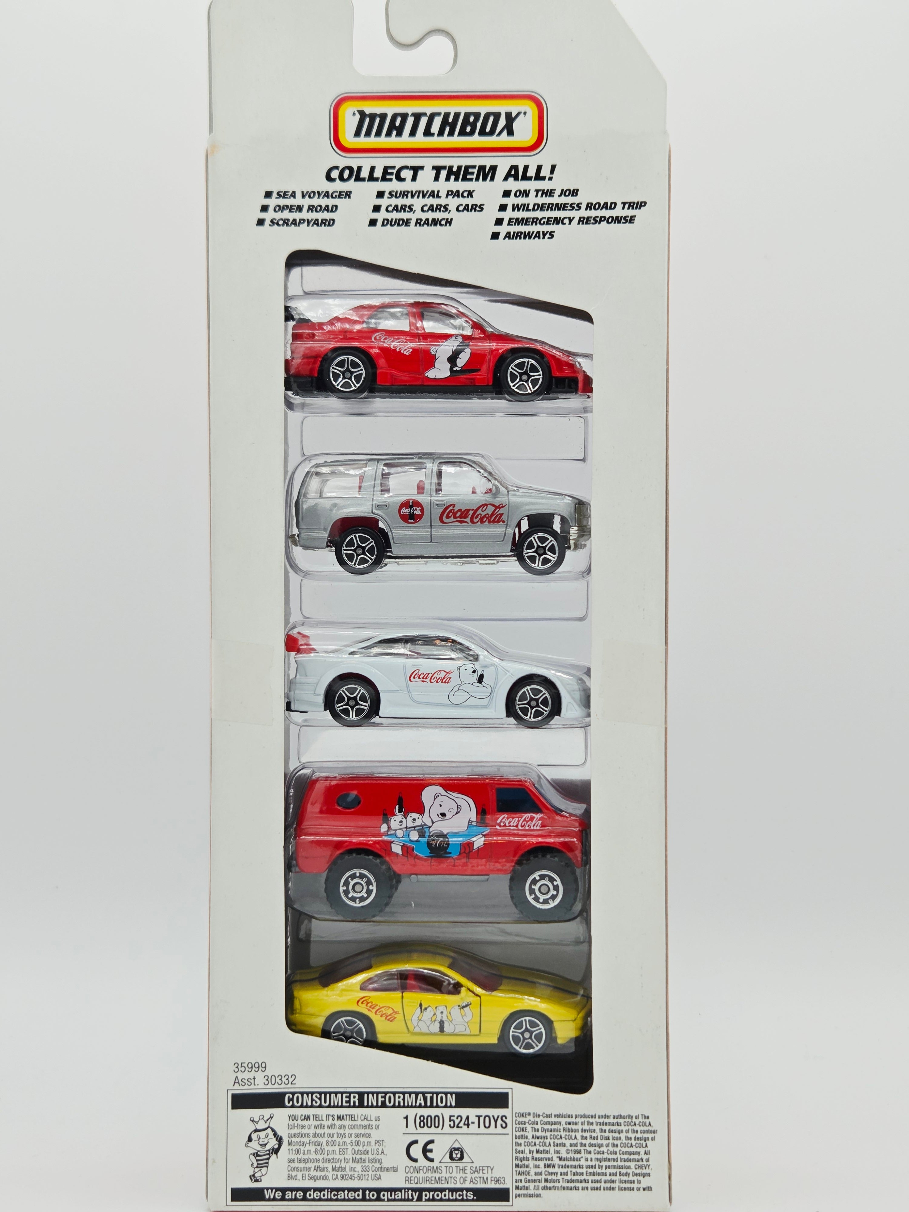 Matchbox Coca-Cola 5 Pack - Exclusive Designs - BMW, Chevy Tahoe (1999)