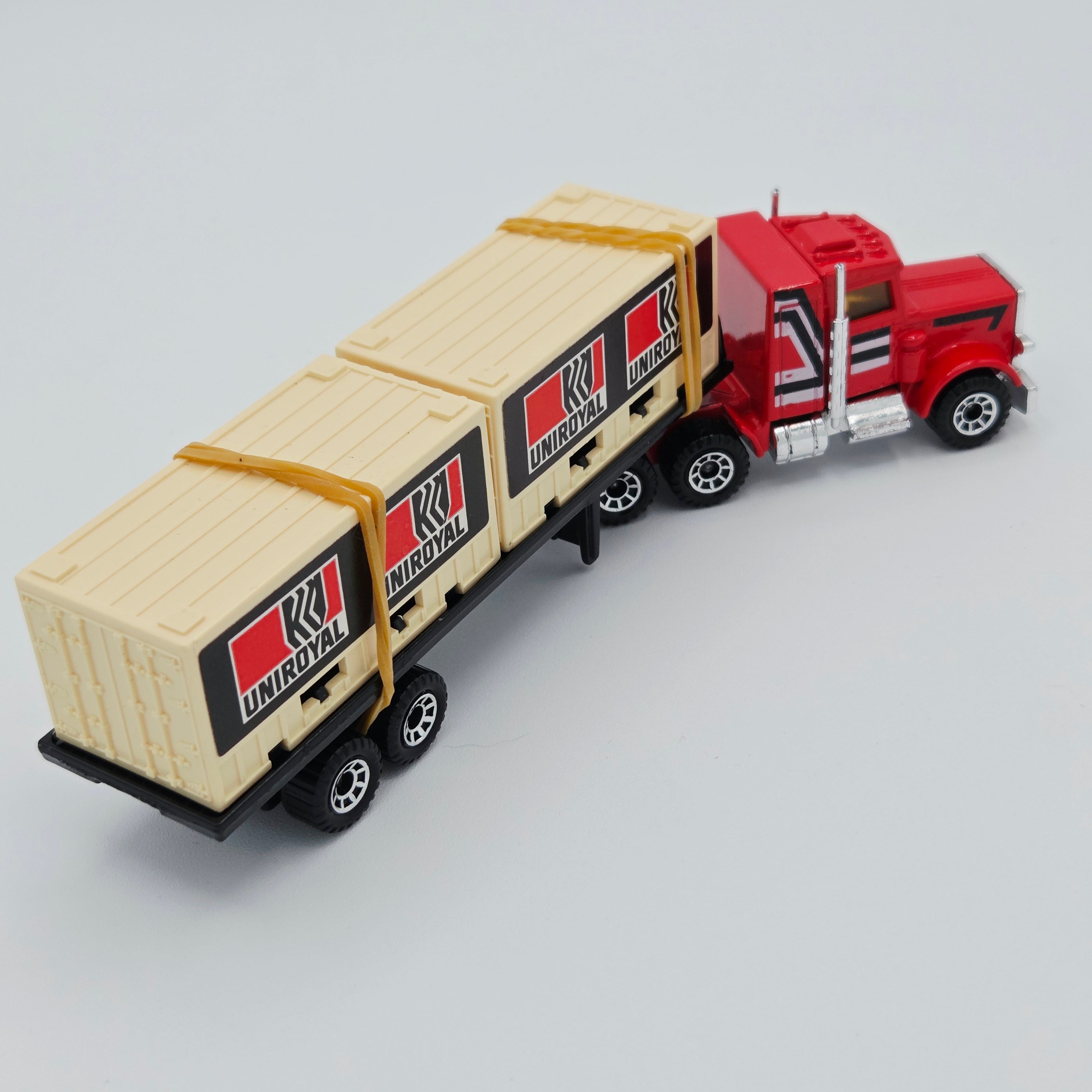 Matchbox Peterbilt i80 Conventional Cab Tractor w/ Container Trailer "Uniroyal" Semi Truck - Lesney England Base (1982 MBX Convoys CY-3)