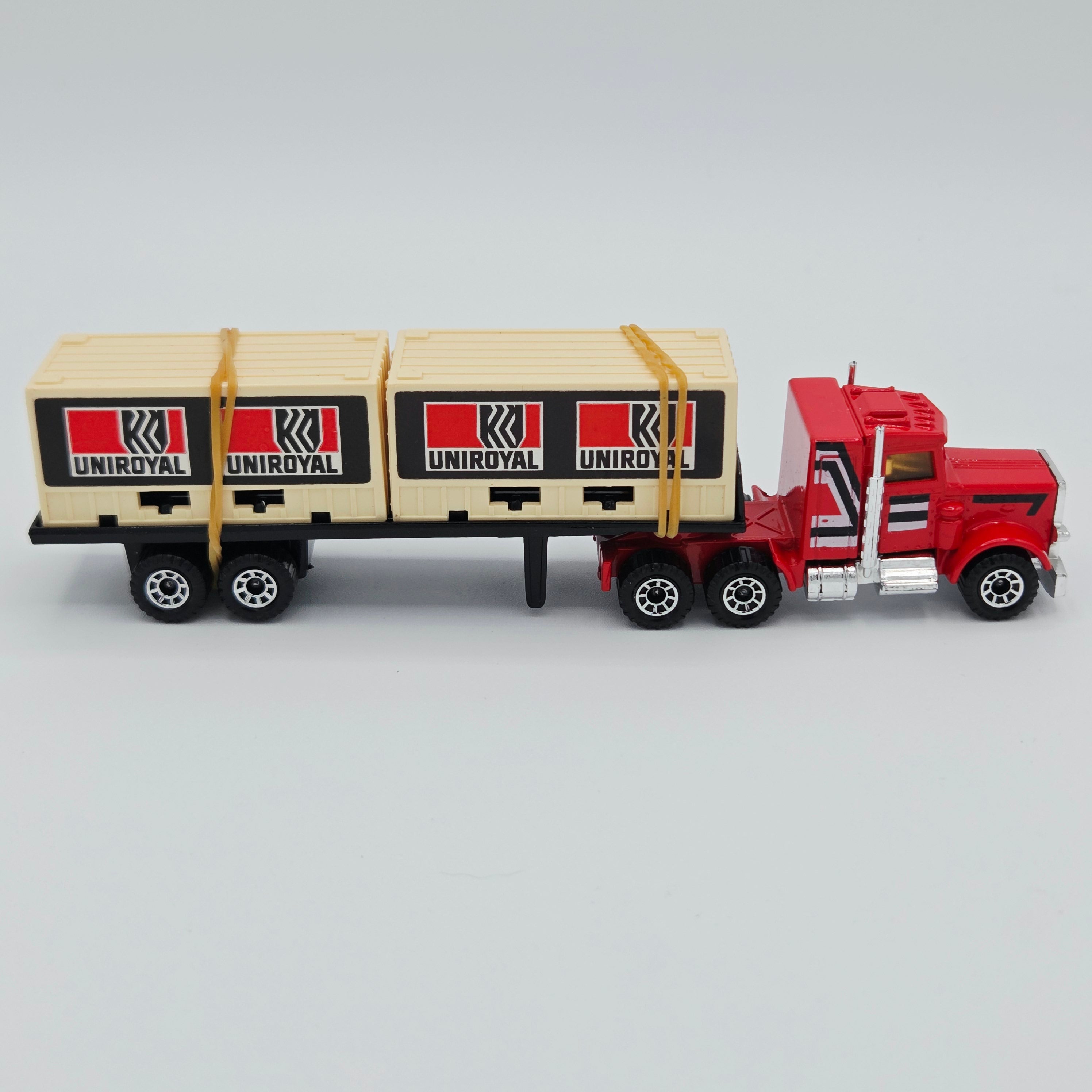 Matchbox Peterbilt i80 Conventional Cab Tractor w/ Container Trailer "Uniroyal" Semi Truck - Lesney England Base (1982 MBX Convoys CY-3)