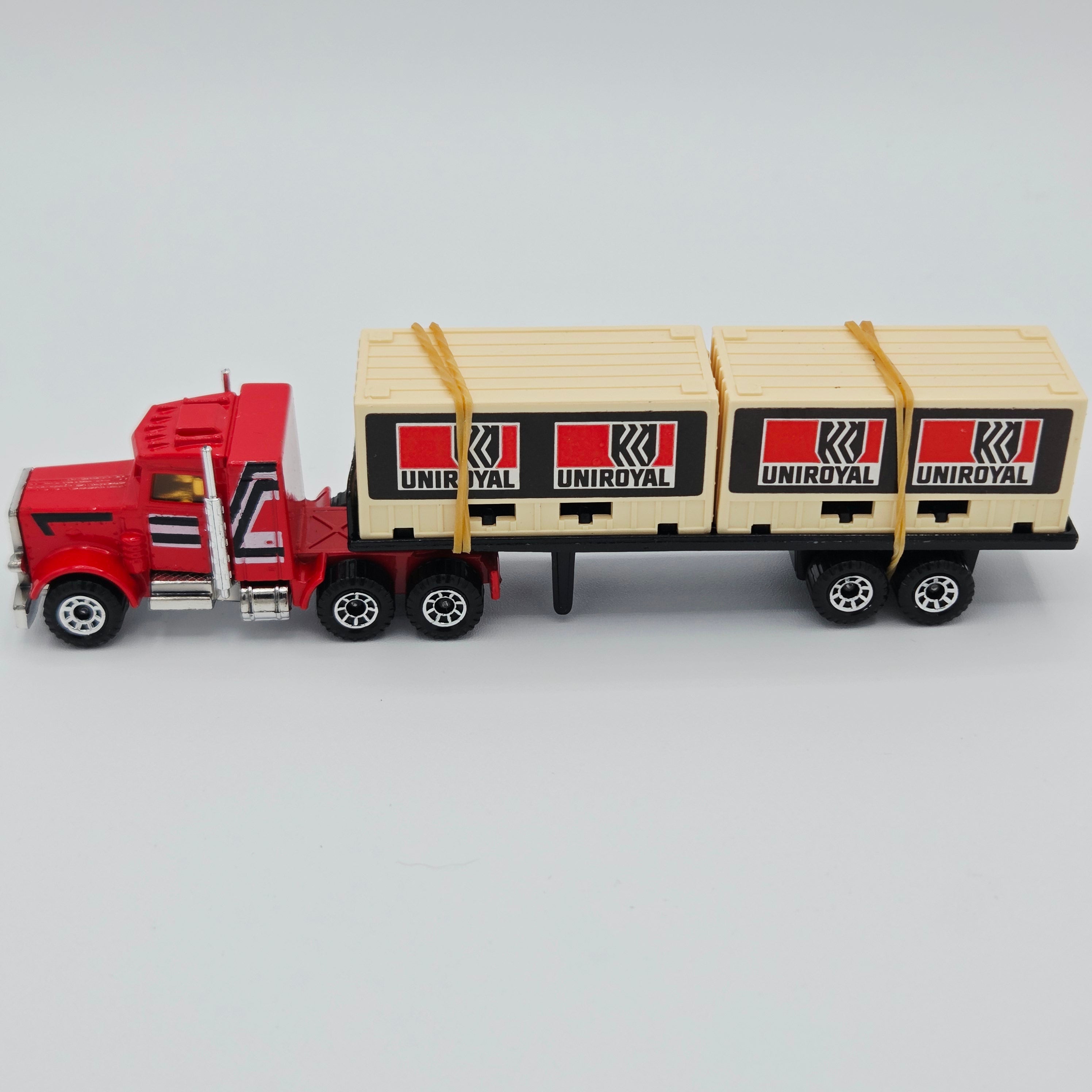 Matchbox Peterbilt i80 Conventional Cab Tractor w/ Container Trailer "Uniroyal" Semi Truck - Lesney England Base (1982 MBX Convoys CY-3)