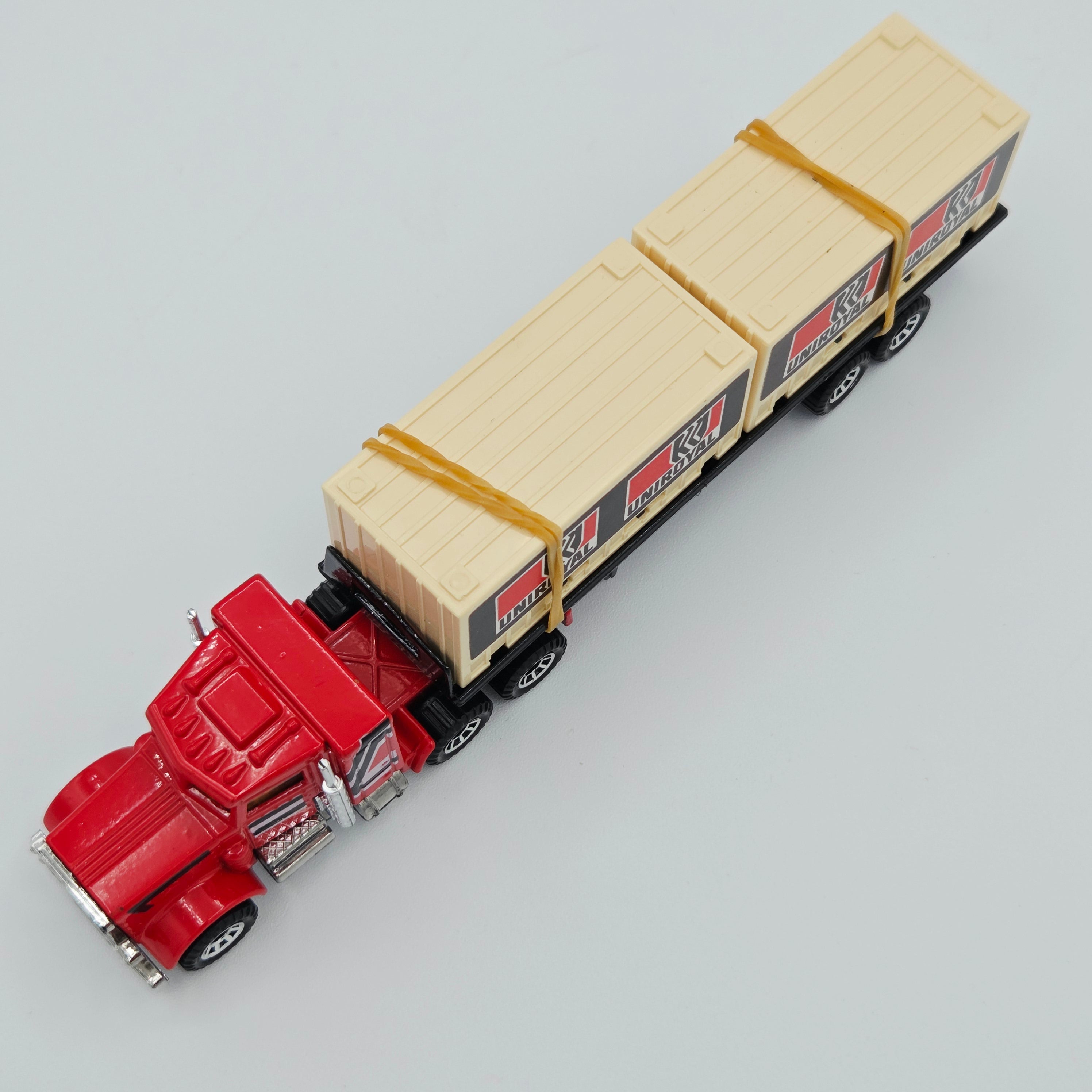 Matchbox Peterbilt i80 Conventional Cab Tractor w/ Container Trailer "Uniroyal" Semi Truck - Lesney England Base (1982 MBX Convoys CY-3)