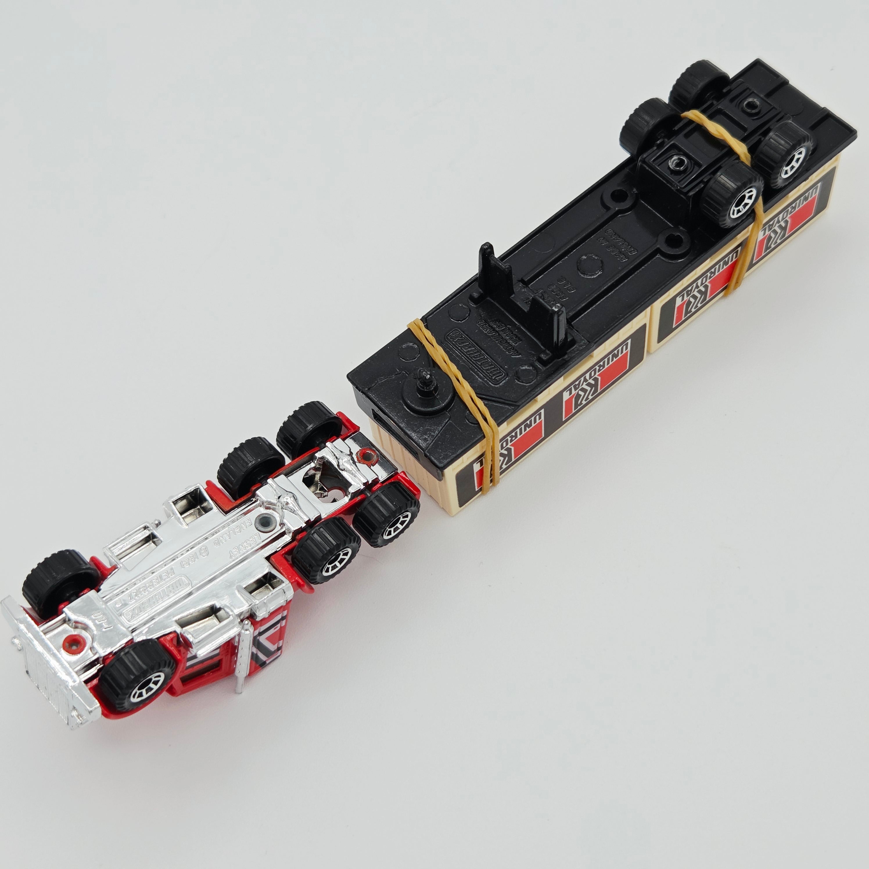 Matchbox Peterbilt i80 Conventional Cab Tractor w/ Container Trailer "Uniroyal" Semi Truck - Lesney England Base (1982 MBX Convoys CY-3)