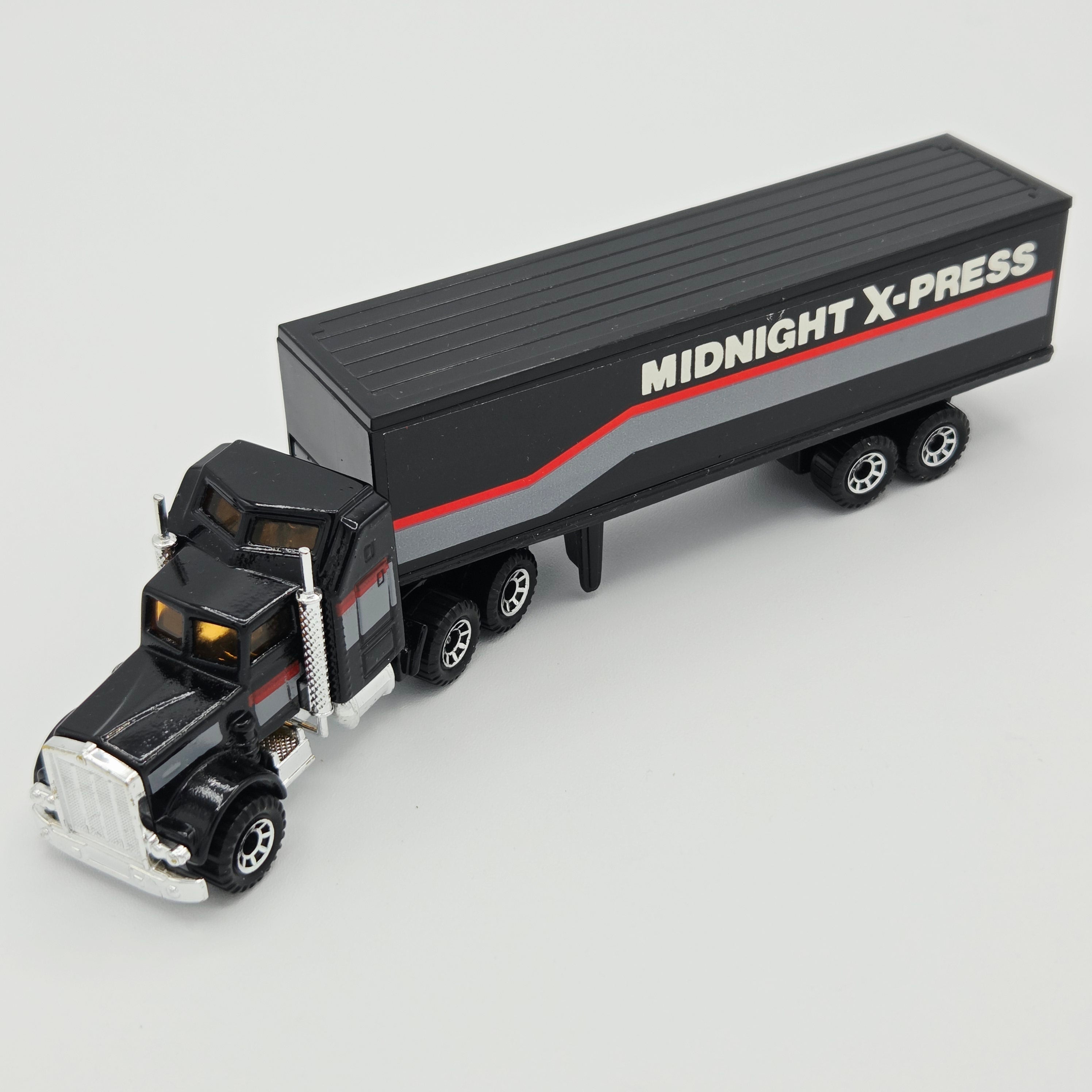 Matchbox Kenworth Aerodyne Conventional Cab Tractor w/ Box Trailer "Midnight X-Press" Semi Truck - Lesney England Base (1982 MBX Convoys CY-9)