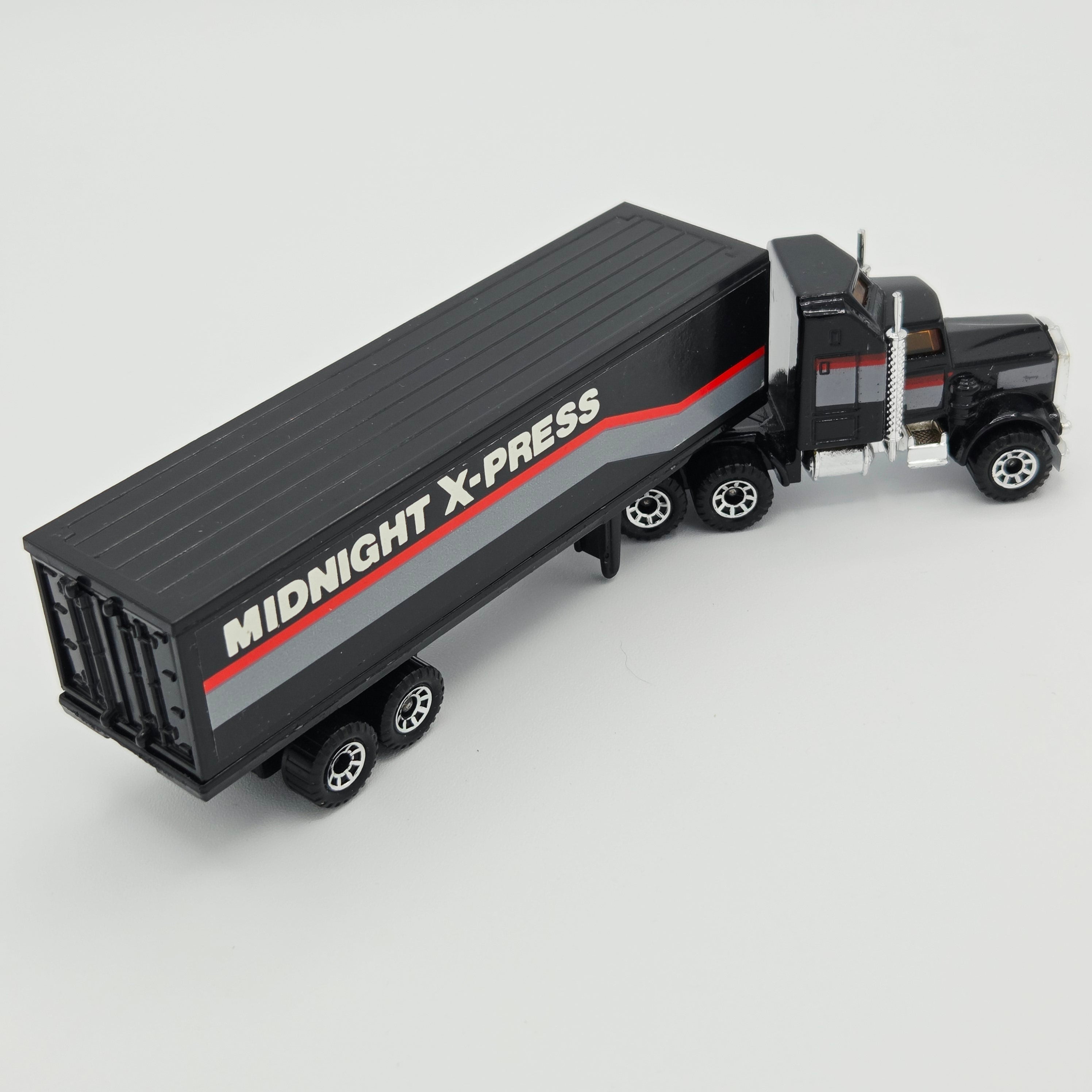 Matchbox Kenworth Aerodyne Conventional Cab Tractor w/ Box Trailer "Midnight X-Press" Semi Truck - Lesney England Base (1982 MBX Convoys CY-9)