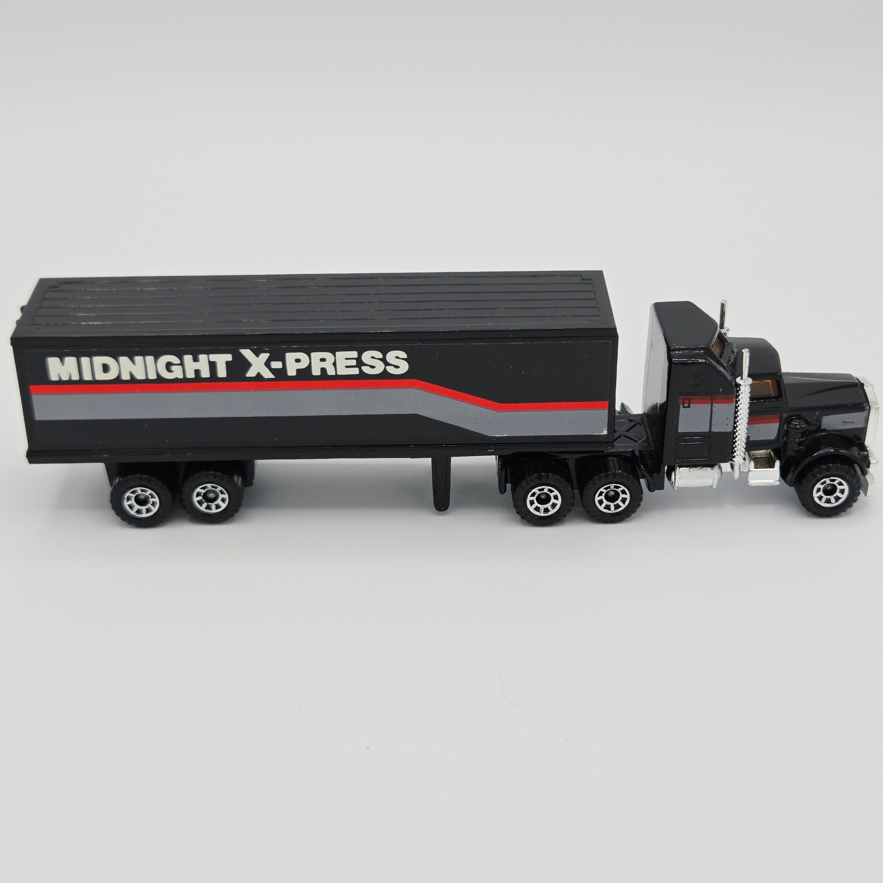 Matchbox Kenworth Aerodyne Conventional Cab Tractor w/ Box Trailer "Midnight X-Press" Semi Truck - Lesney England Base (1982 MBX Convoys CY-9)