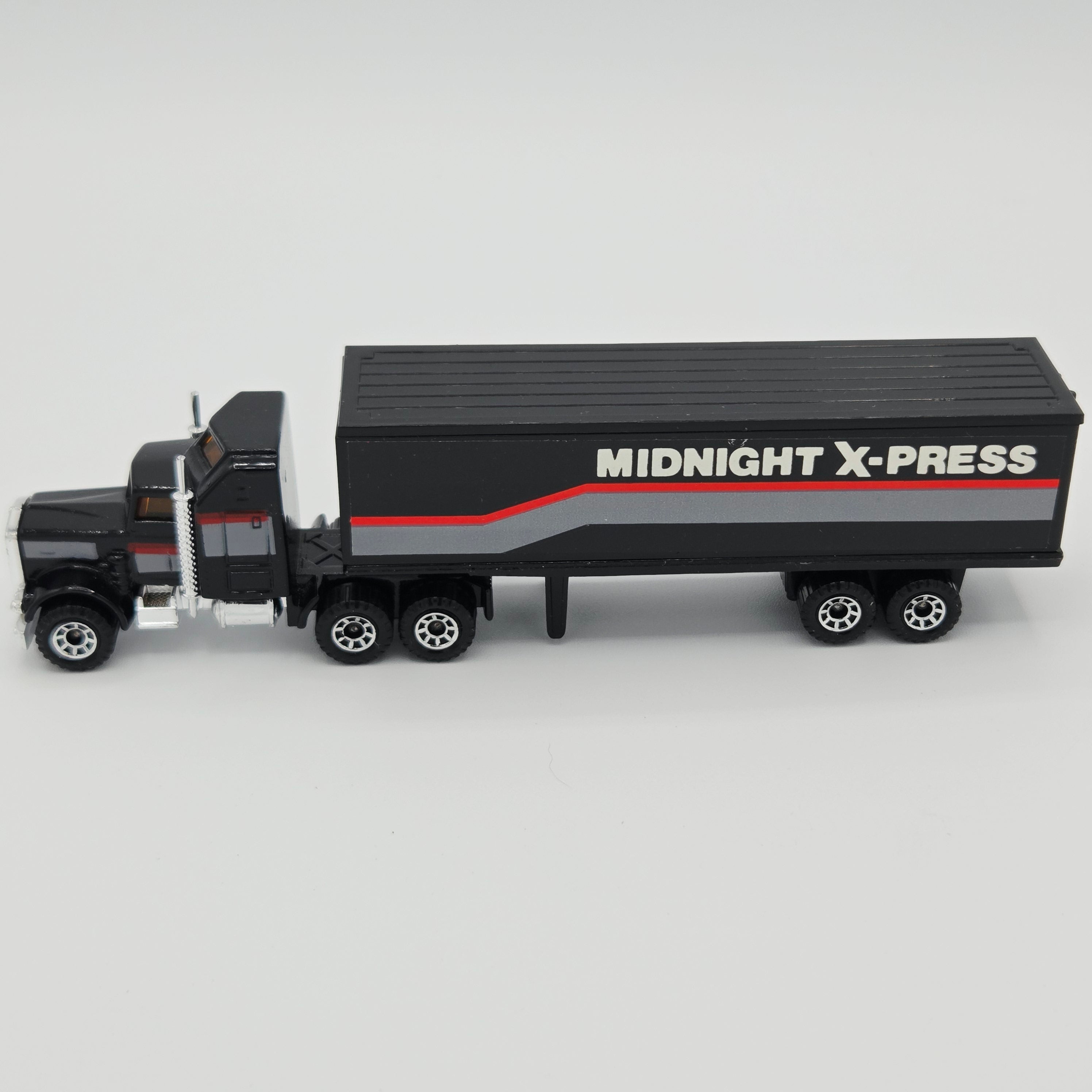 Matchbox Kenworth Aerodyne Conventional Cab Tractor w/ Box Trailer "Midnight X-Press" Semi Truck - Lesney England Base (1982 MBX Convoys CY-9)