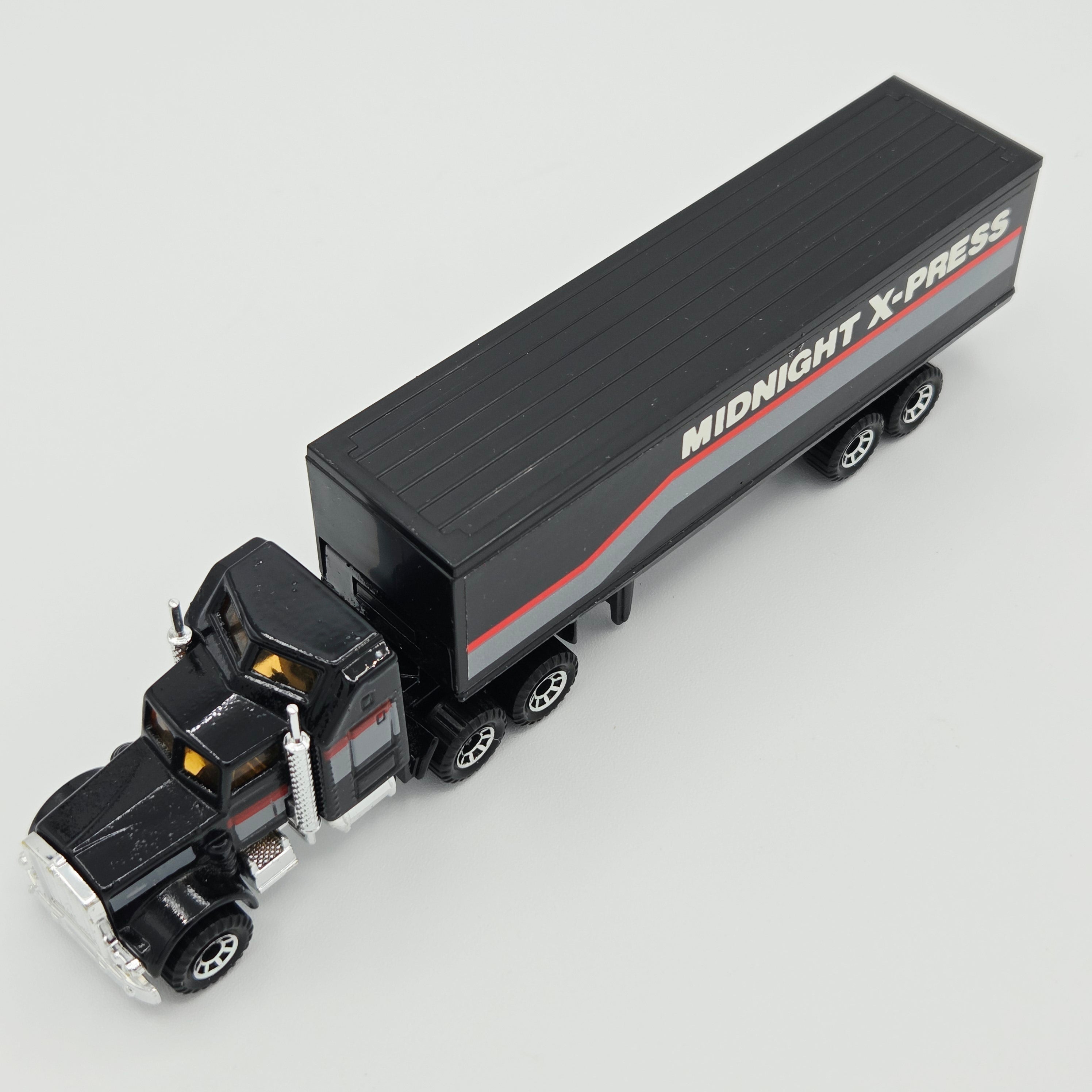 Matchbox Kenworth Aerodyne Conventional Cab Tractor w/ Box Trailer "Midnight X-Press" Semi Truck - Lesney England Base (1982 MBX Convoys CY-9)