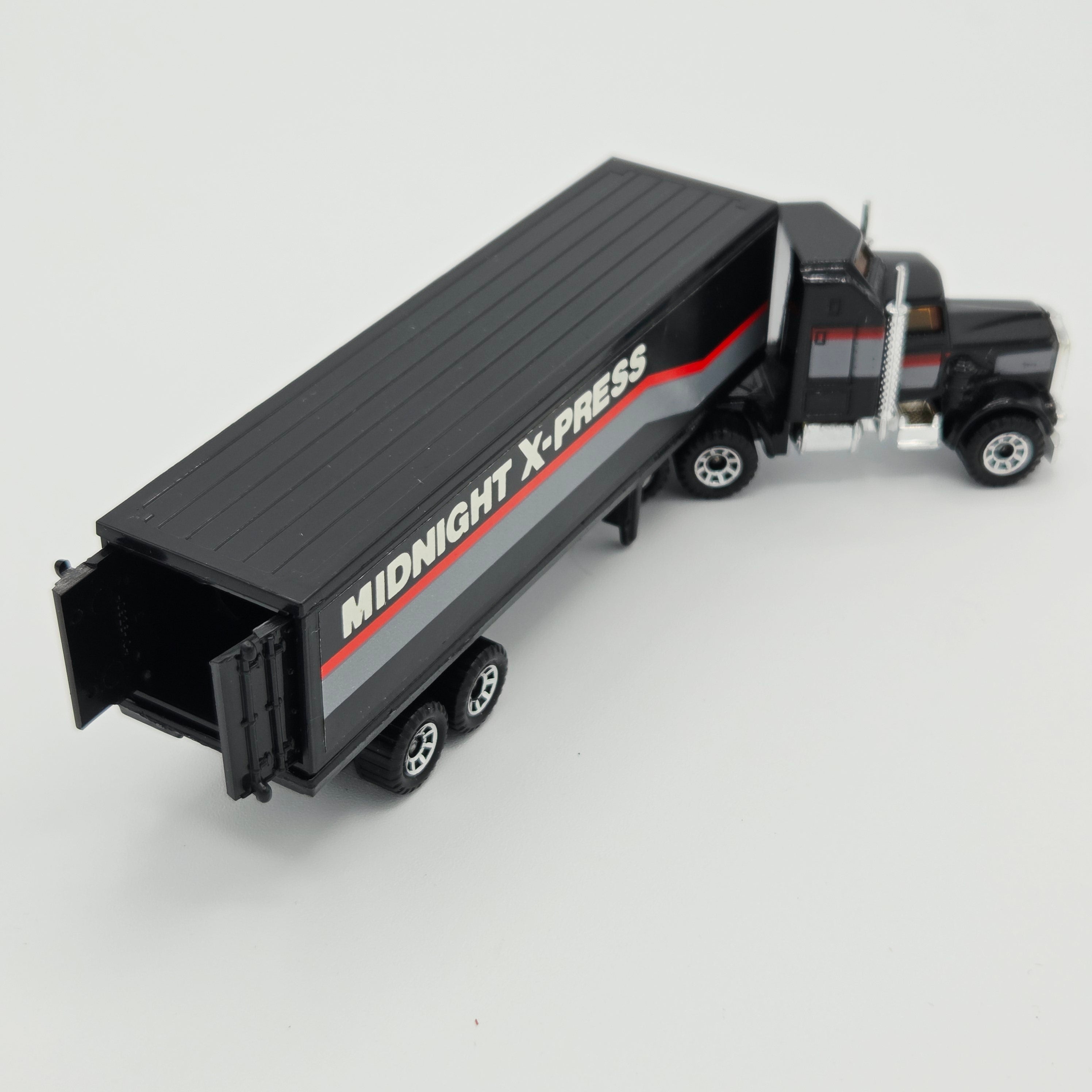 Matchbox Kenworth Aerodyne Conventional Cab Tractor w/ Box Trailer "Midnight X-Press" Semi Truck - Lesney England Base (1982 MBX Convoys CY-9)