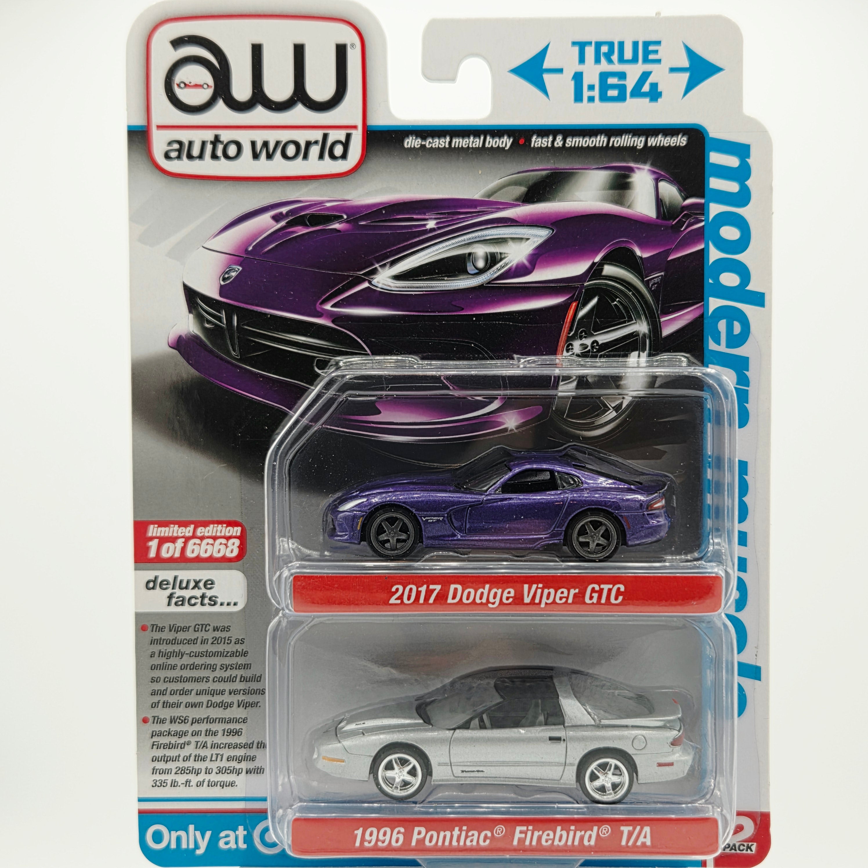 Auto World '17 Dodge Viper GTC / '96 Pontiac Firebird T/A - 1:64 (2022 Target Exclusive 2-Pack Rel.1 Ver.B) 1 of only 6668