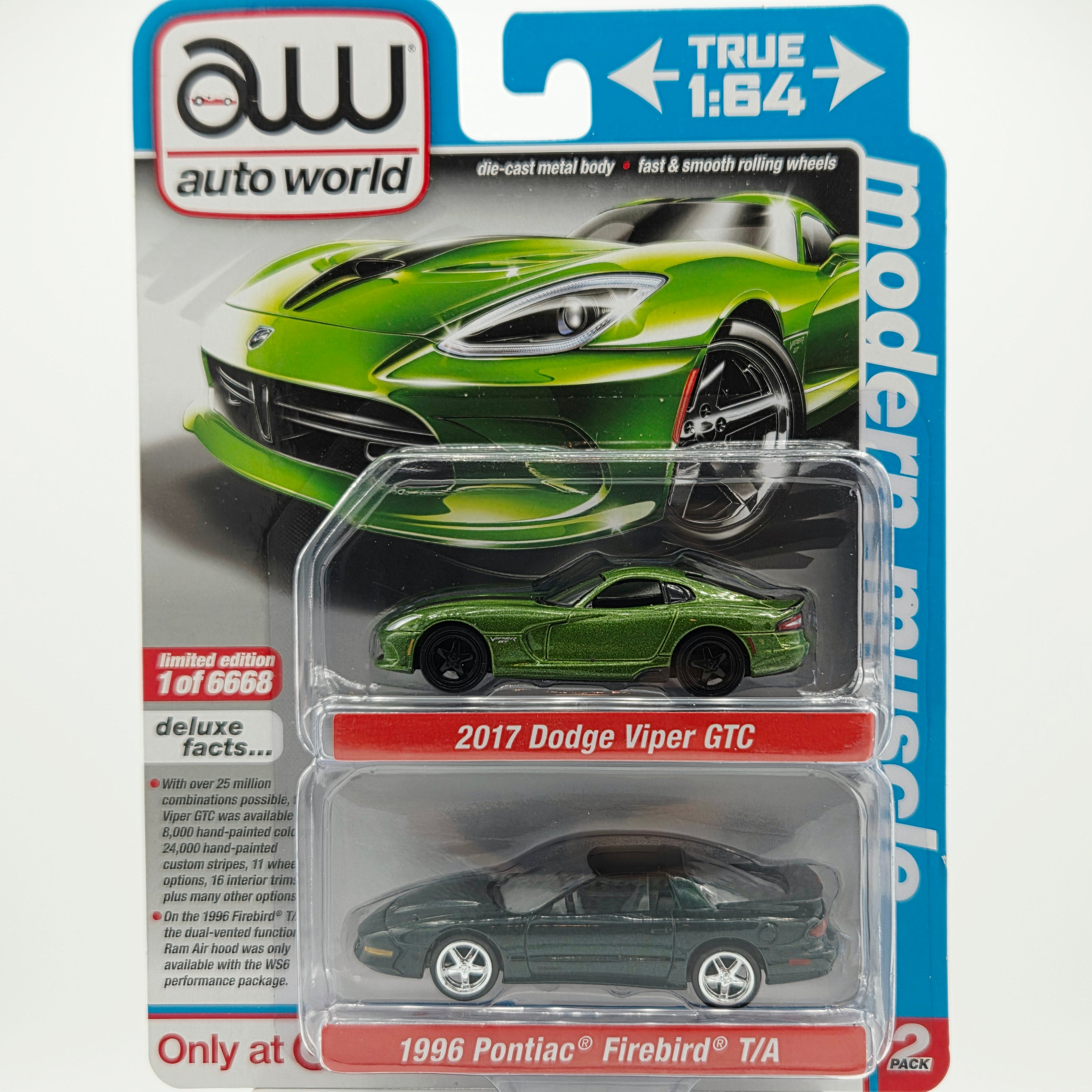 Auto World '17 Dodge Viper GTC / '96 Pontiac Firebird T/A - 1:64 (2022 Target Exclusive 2-Pack Rel.1 Ver.A) 1 of only 6668