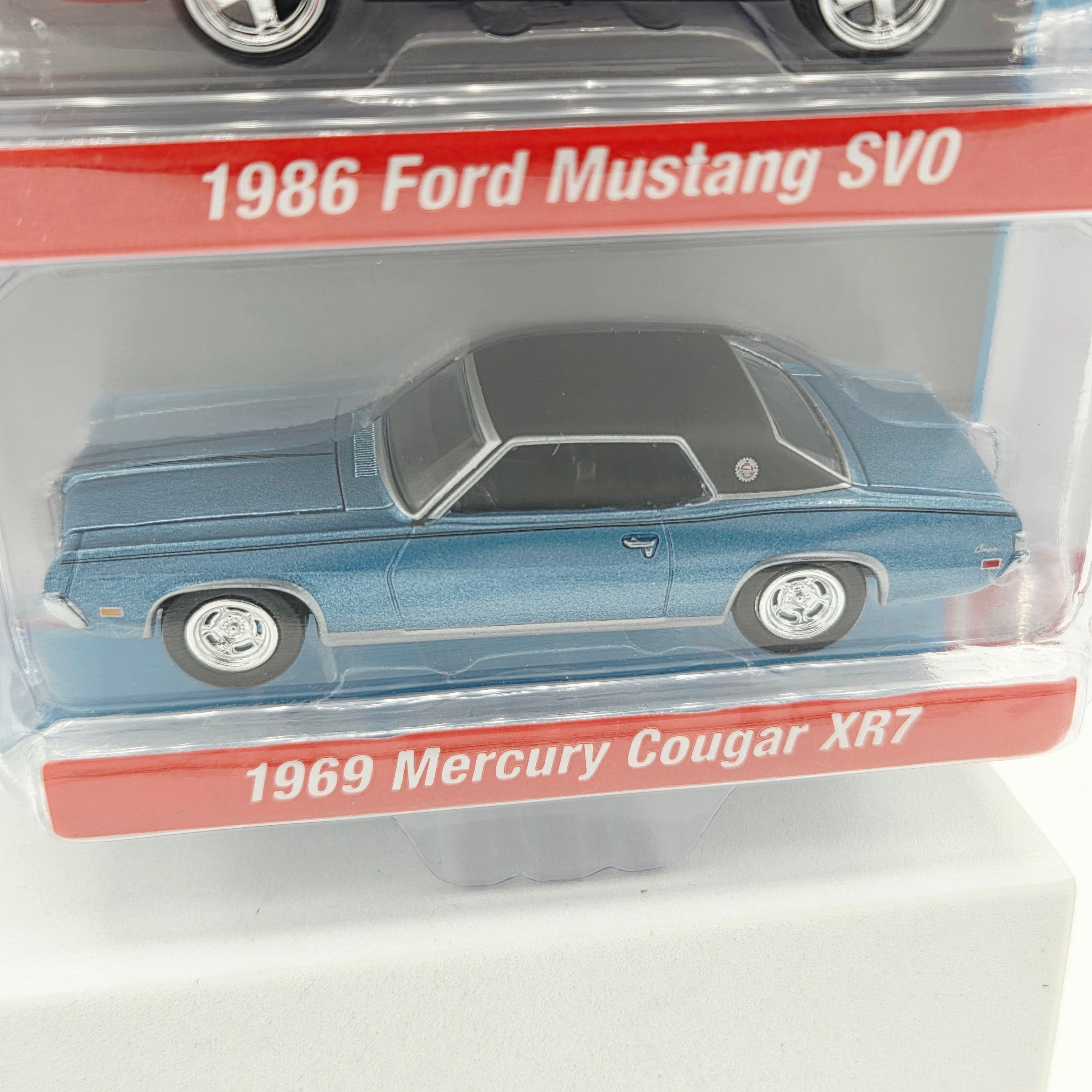 Auto World '86 Ford Mustang SVO / '69 Mercury Cougar XR7 - 1:64 (2022 Target Exclusive 2-Pack Rel.1 Ver.B) 1 of only 6668