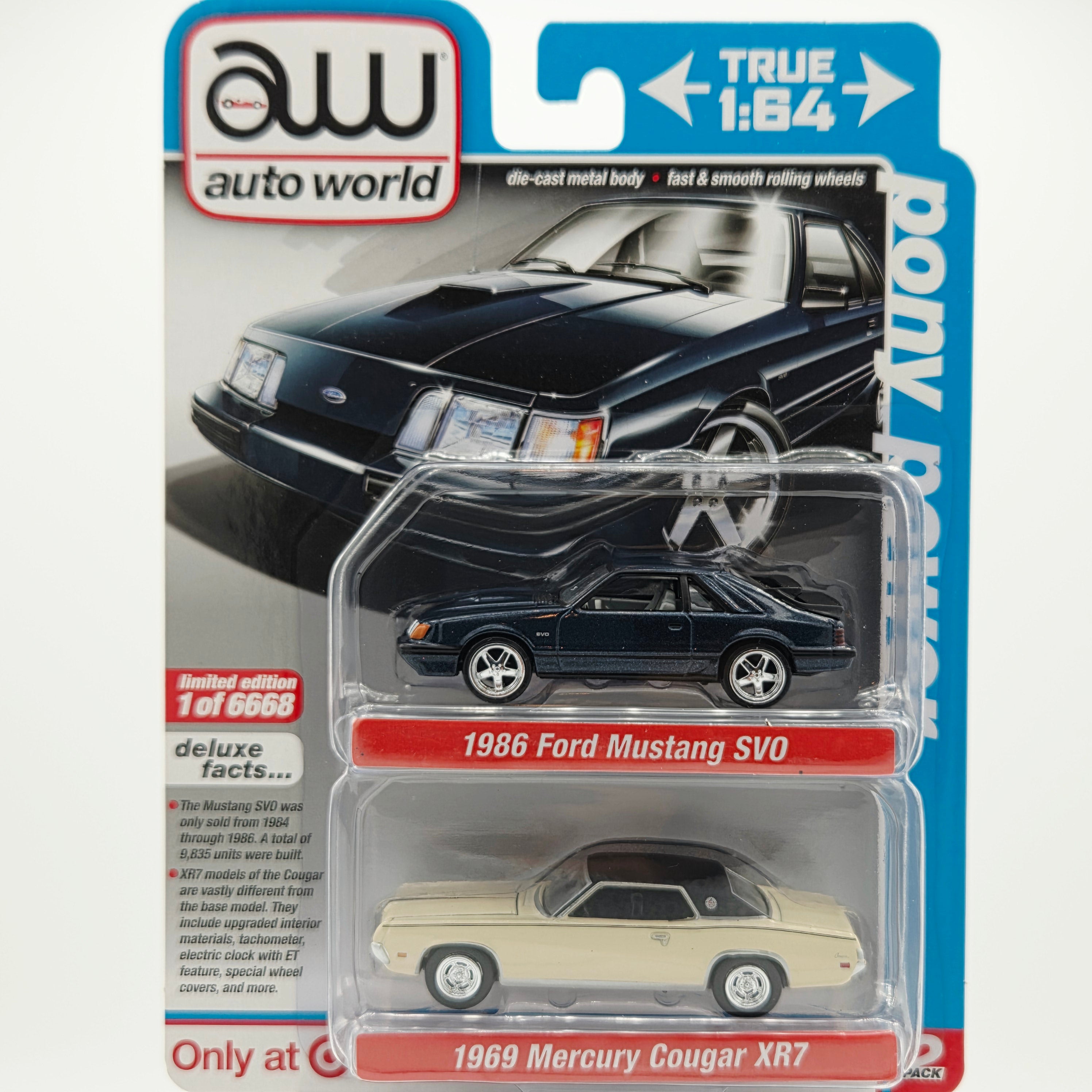Auto World '86 Ford Mustang SVO / '69 Mercury Cougar XR7 - 1:64 (2022 Target Exclusive 2-Pack Rel.1 Ver.A) 1 of only 6668