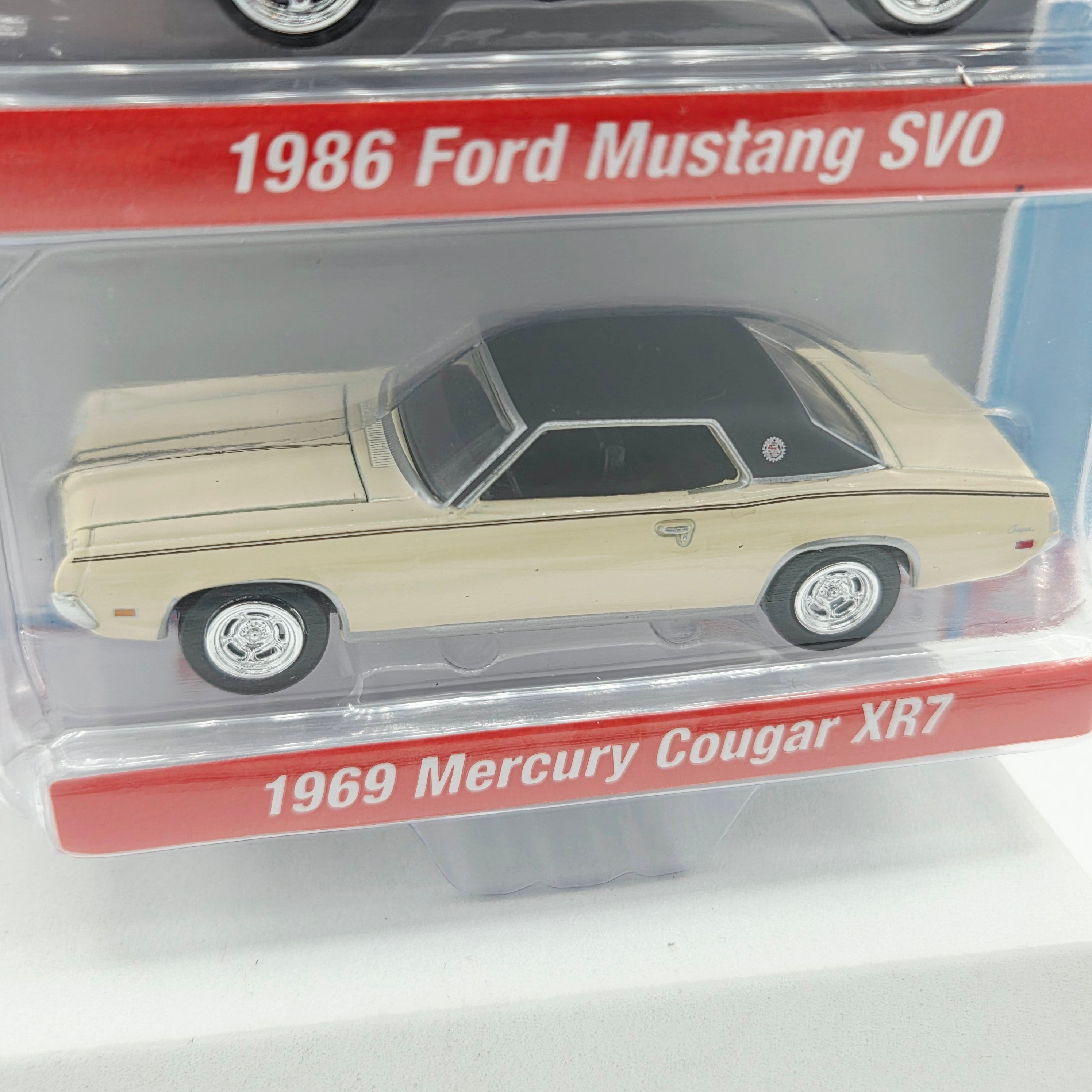 Auto World '86 Ford Mustang SVO / '69 Mercury Cougar XR7 - 1:64 (2022 Target Exclusive 2-Pack Rel.1 Ver.A) 1 of only 6668