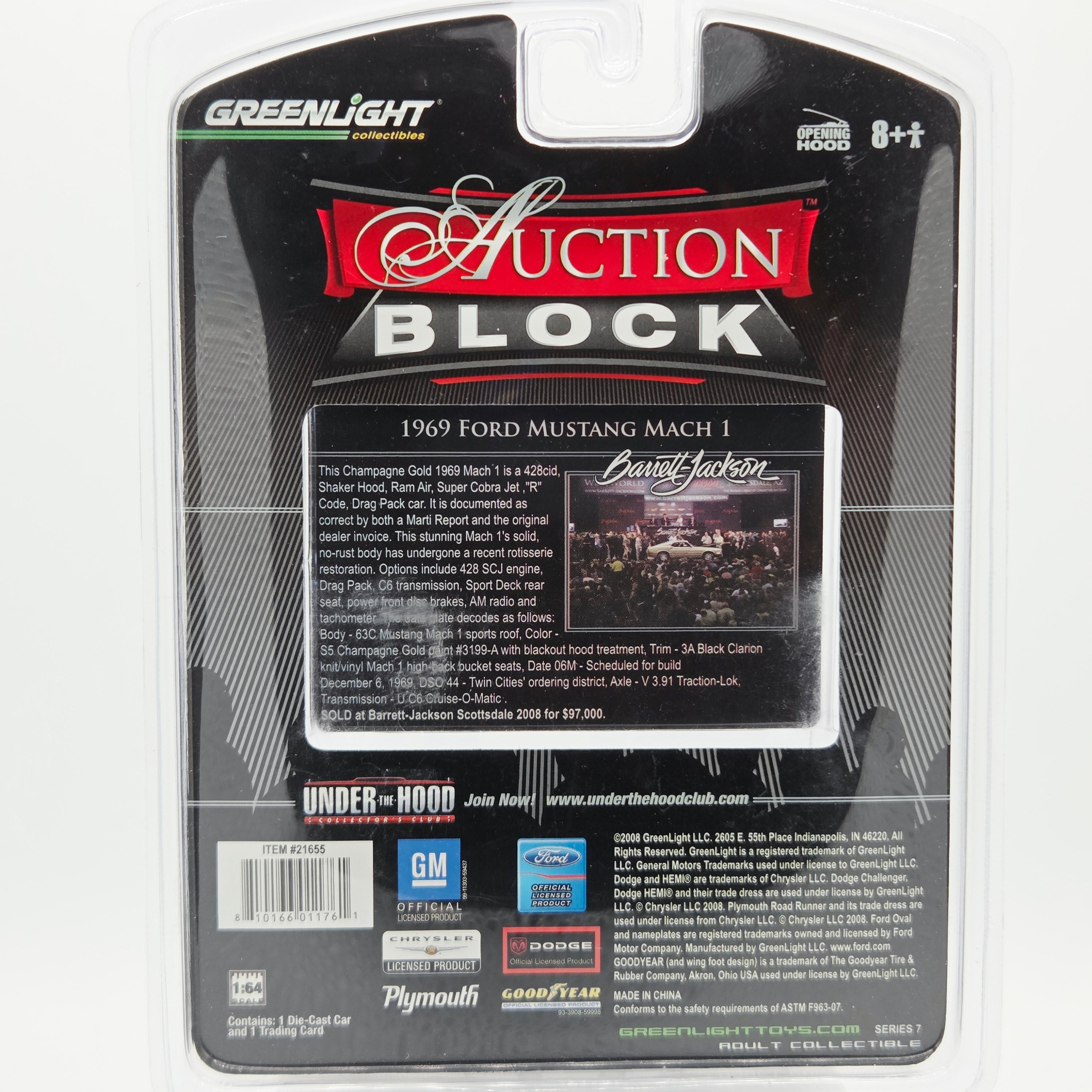GreenLight '69 Ford Mustang Mach 1 - 1:64 (2008 Auction Block - Barrett Jackson)