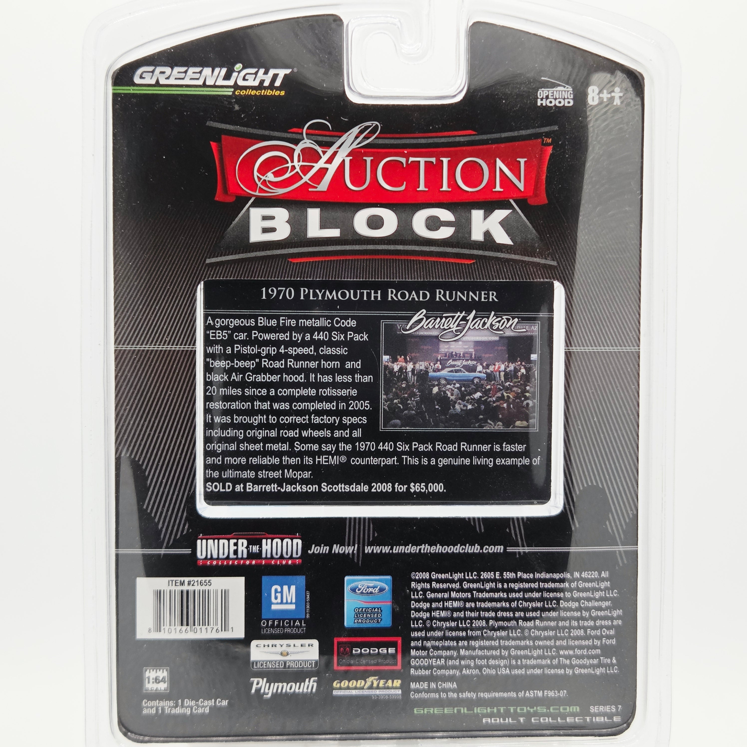 GreenLight '70 Plymouth Road Runner - 1:64 (2008 Auction Block - Barrett Jackson)
