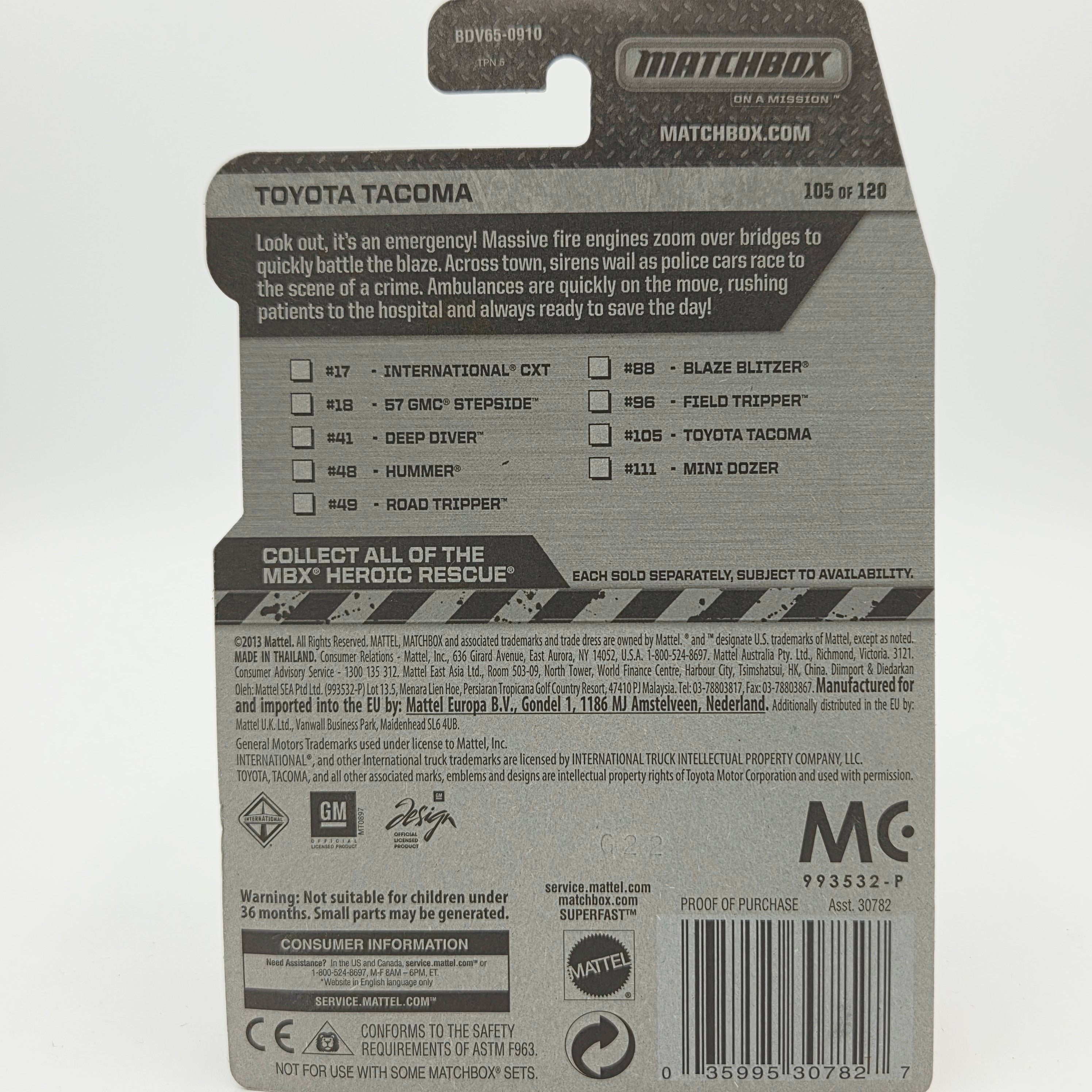 Matchbox '15 Toyota Tacoma Lifeguard "Beach Patrol" (2014 MBX Basic - Heroic Rescue)