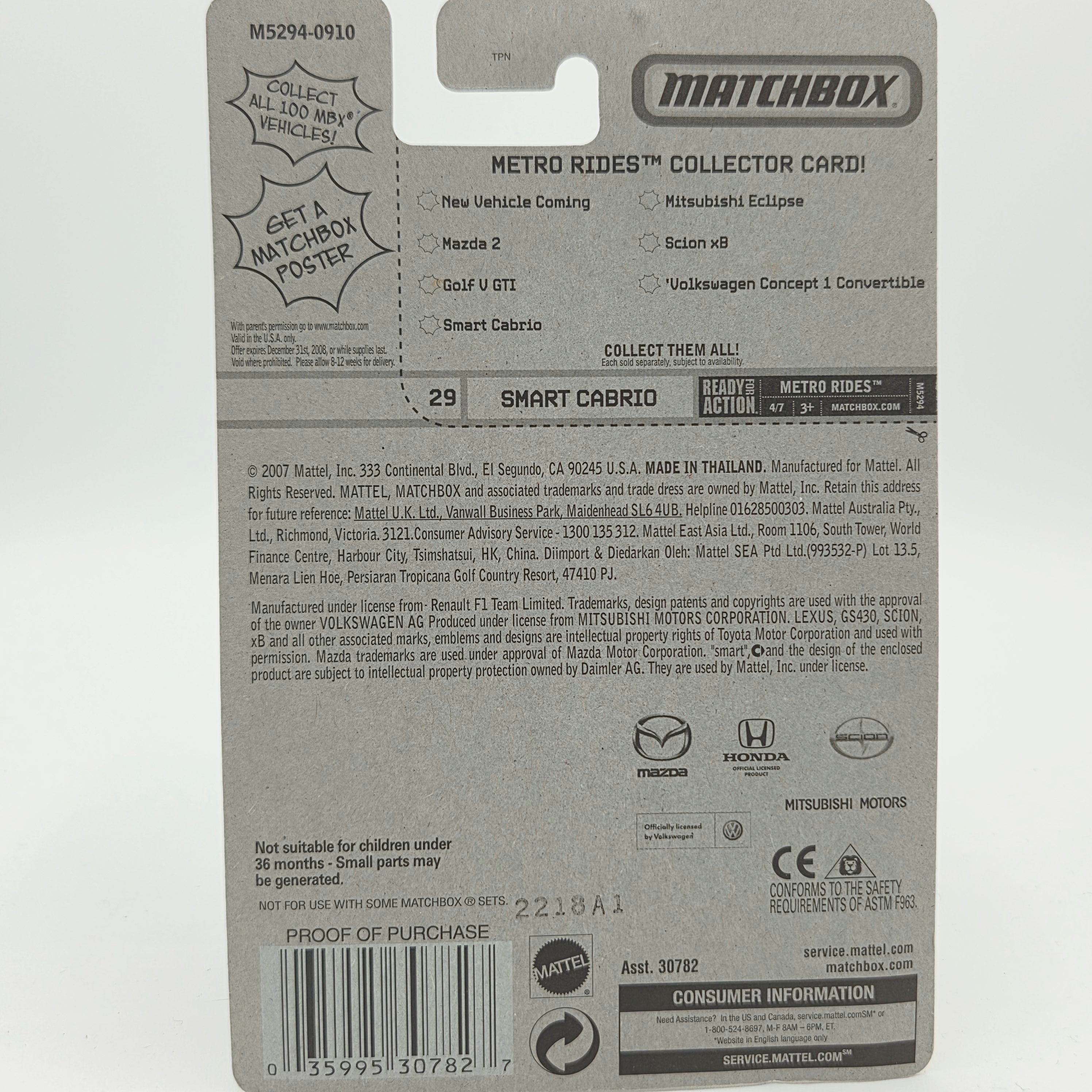 Matchbox Smart Cabrio (2008 MBX Basic - Metro Rides)