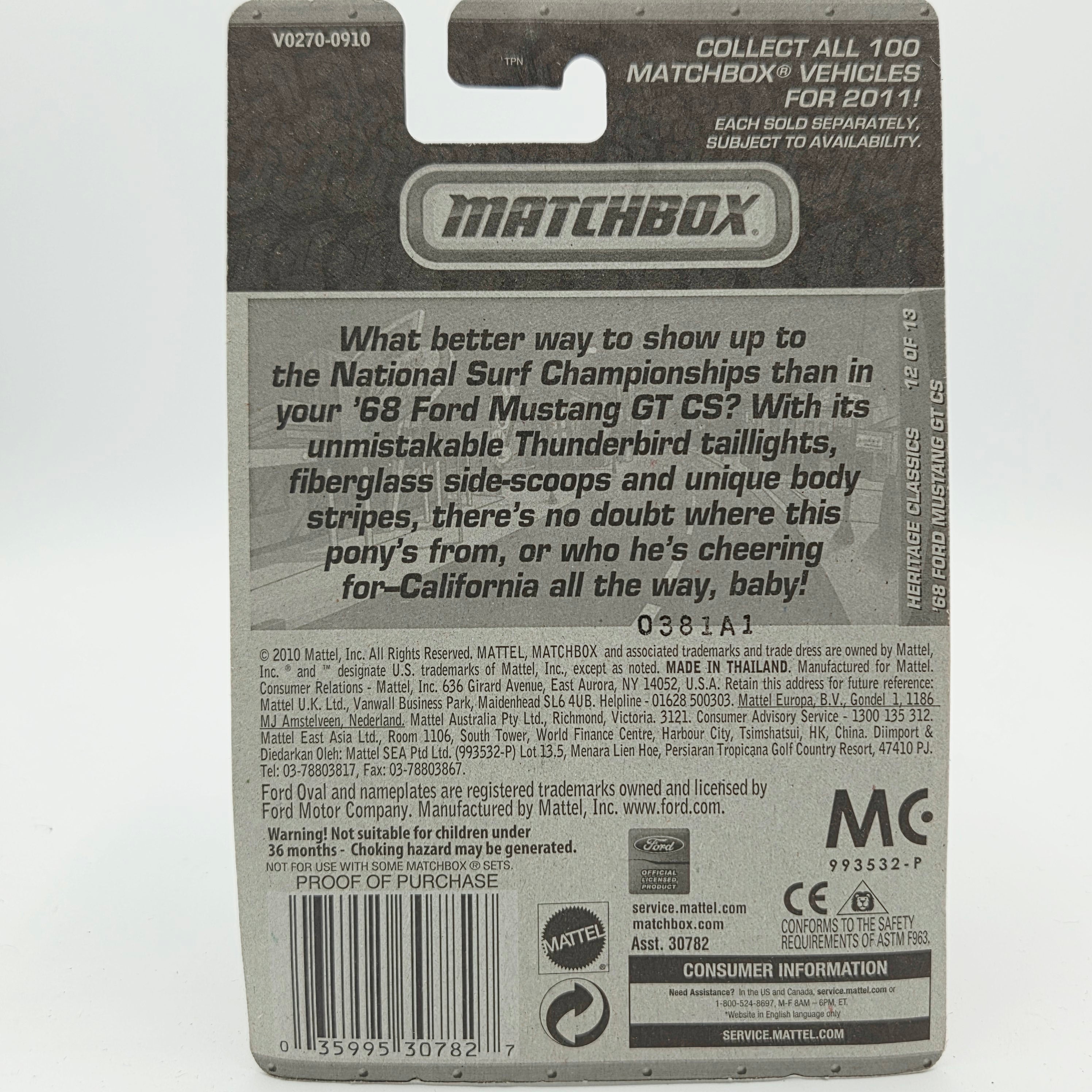 Matchbox '68 Ford Mustang GT CS (2011 MBX Basic - Heritage Classics)