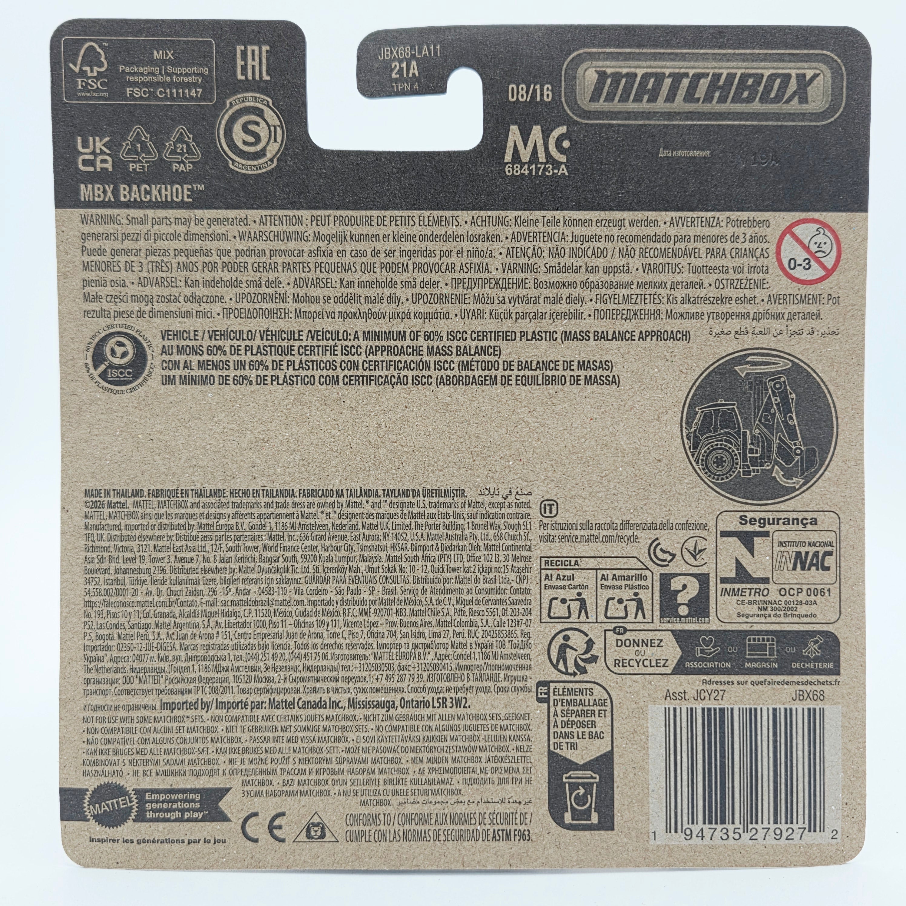 Matchbox Backhoe "MBX Construction" (2026 Working Rigs - Mix 3, Case J)
