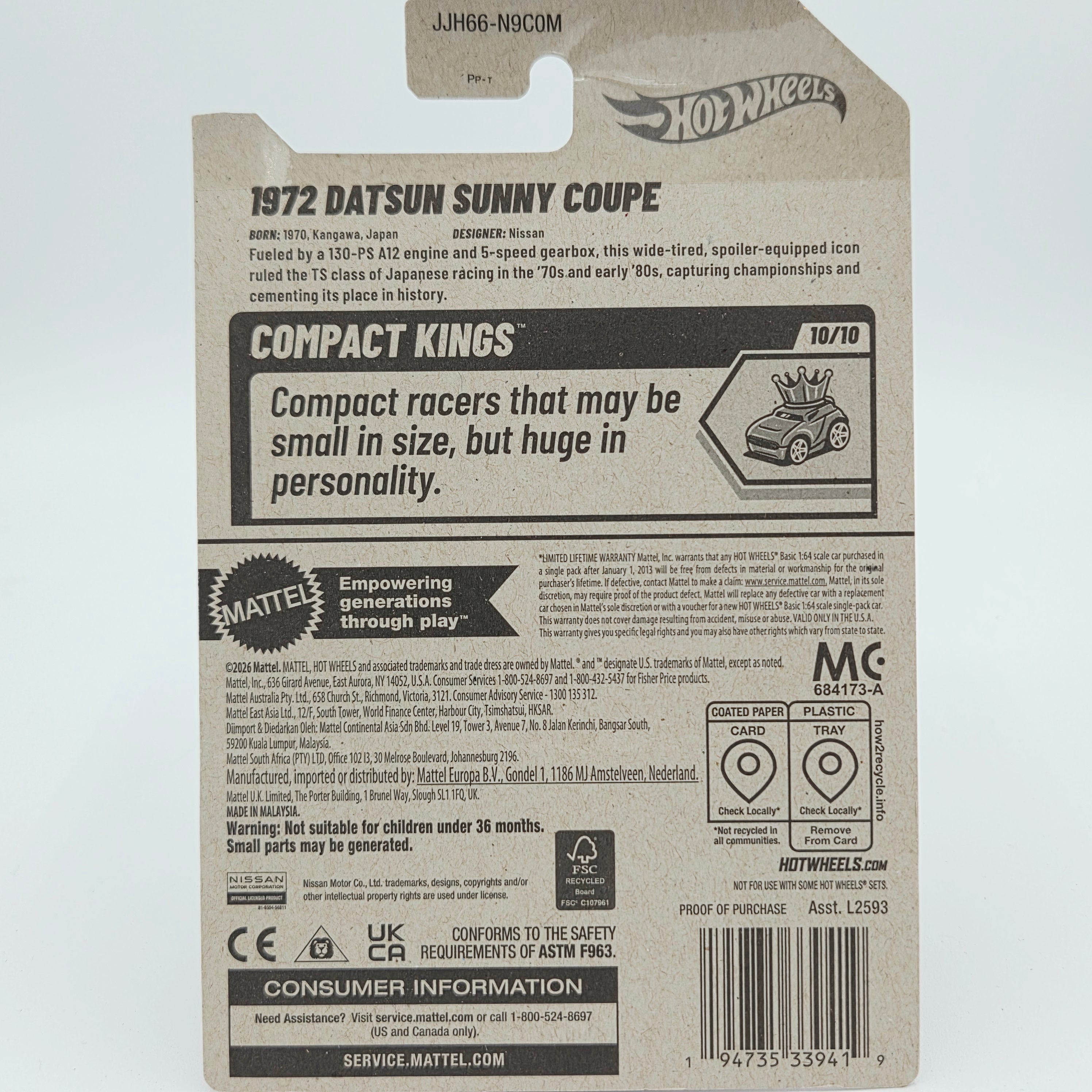 Hot Wheels '72 Datsun Sunny Coupe (2026 HW Basic Case L - Compact Kings)