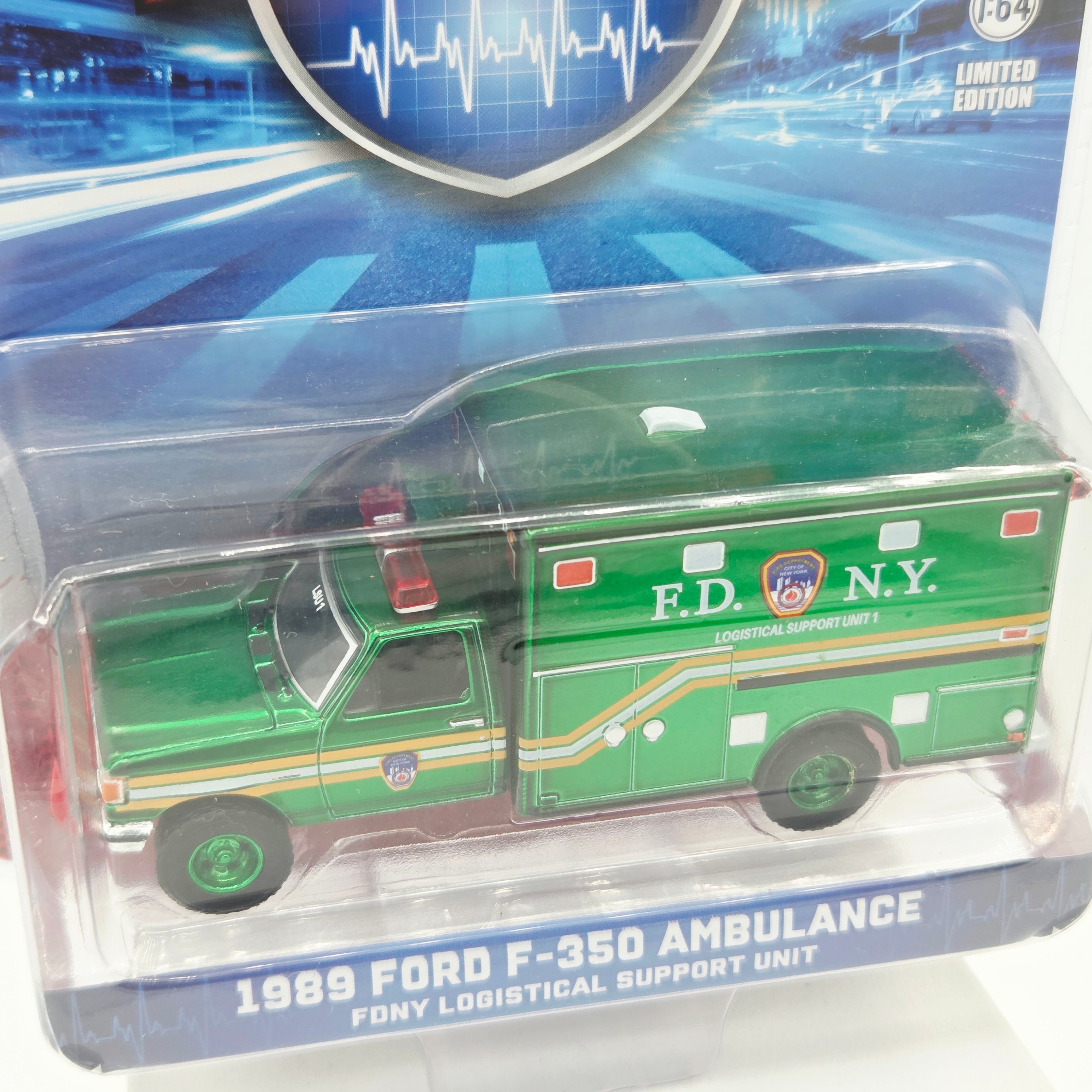 GreenLight - CHASE, GREEN - '89 Ford F-350 Ambulance "New York Fire Department" FDNY - 1:64 (2024 Hobby Exclusive)