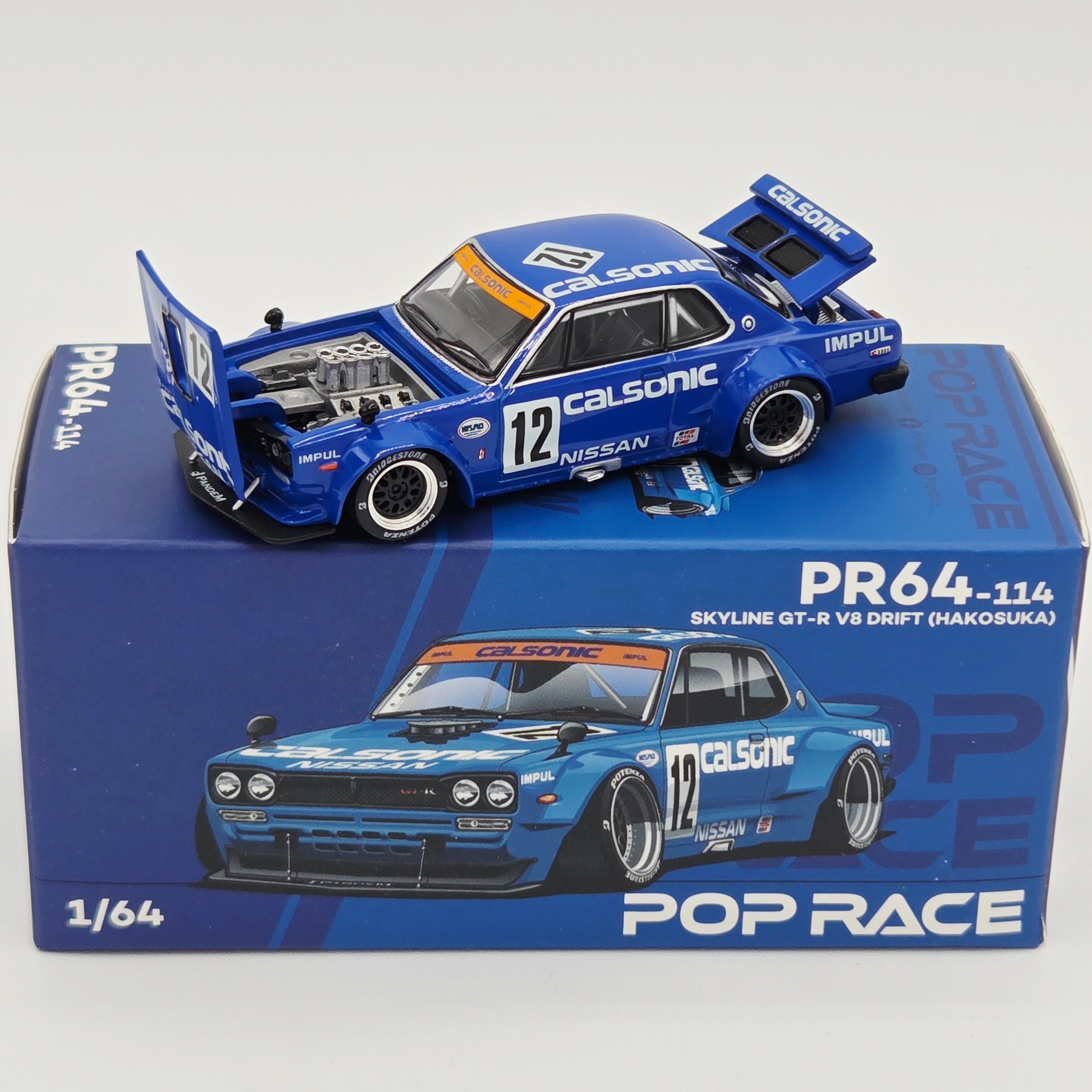 Pop Race Nissan Skyline GT-R V8 Drift Hakosuka - 1:64, Calsonic #114 (