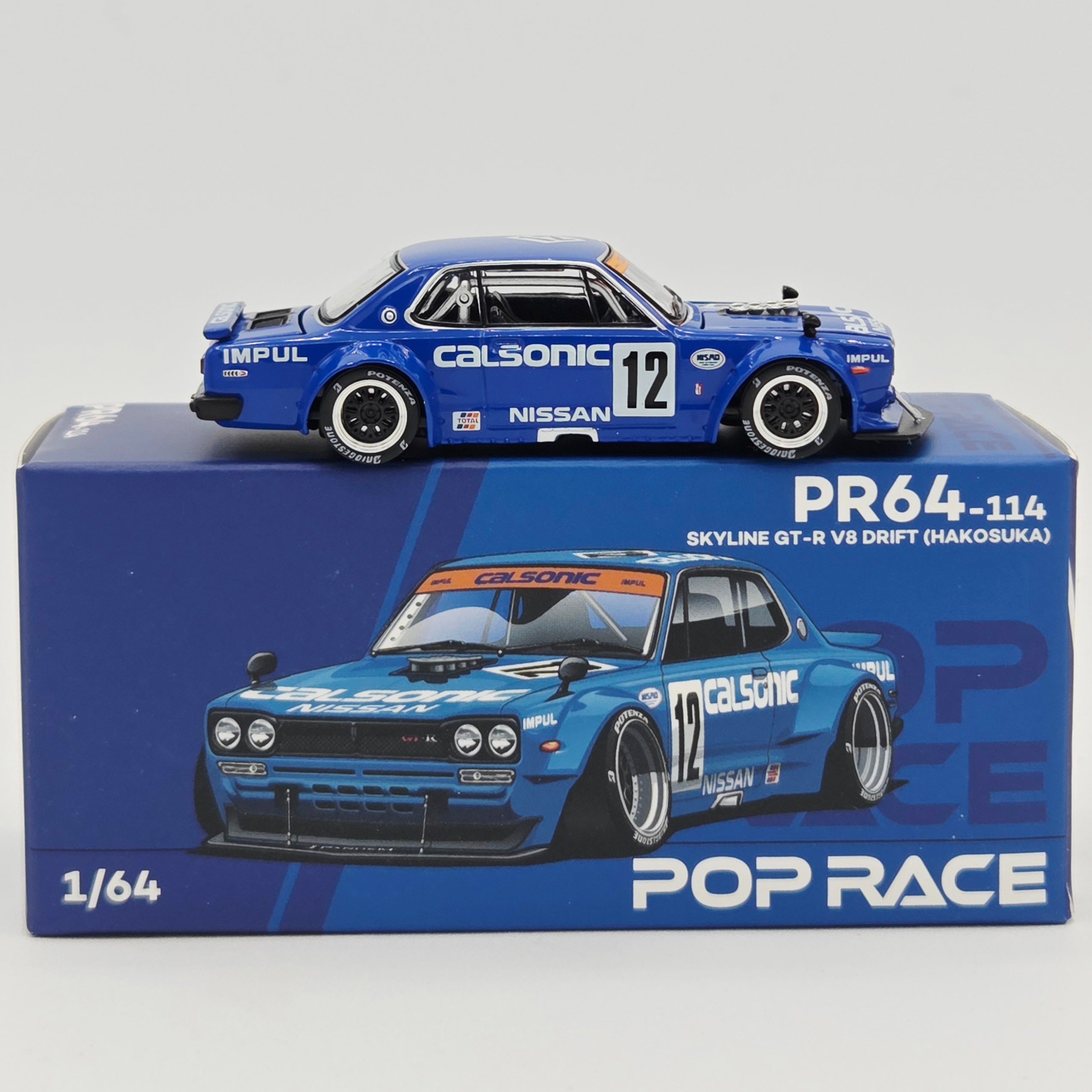 Pop Race Nissan Skyline GT-R V8 Drift Hakosuka - 1:64, Calsonic #114 (2026 Limited Edition)